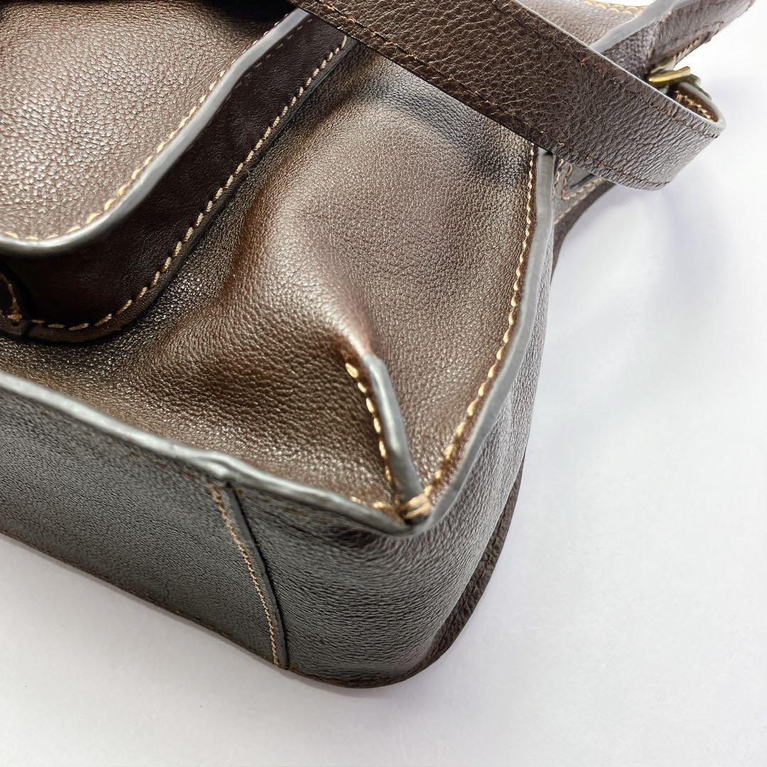 3326◯ ANNASUI ブラウン レザー ショルダーバッグ タグ付き