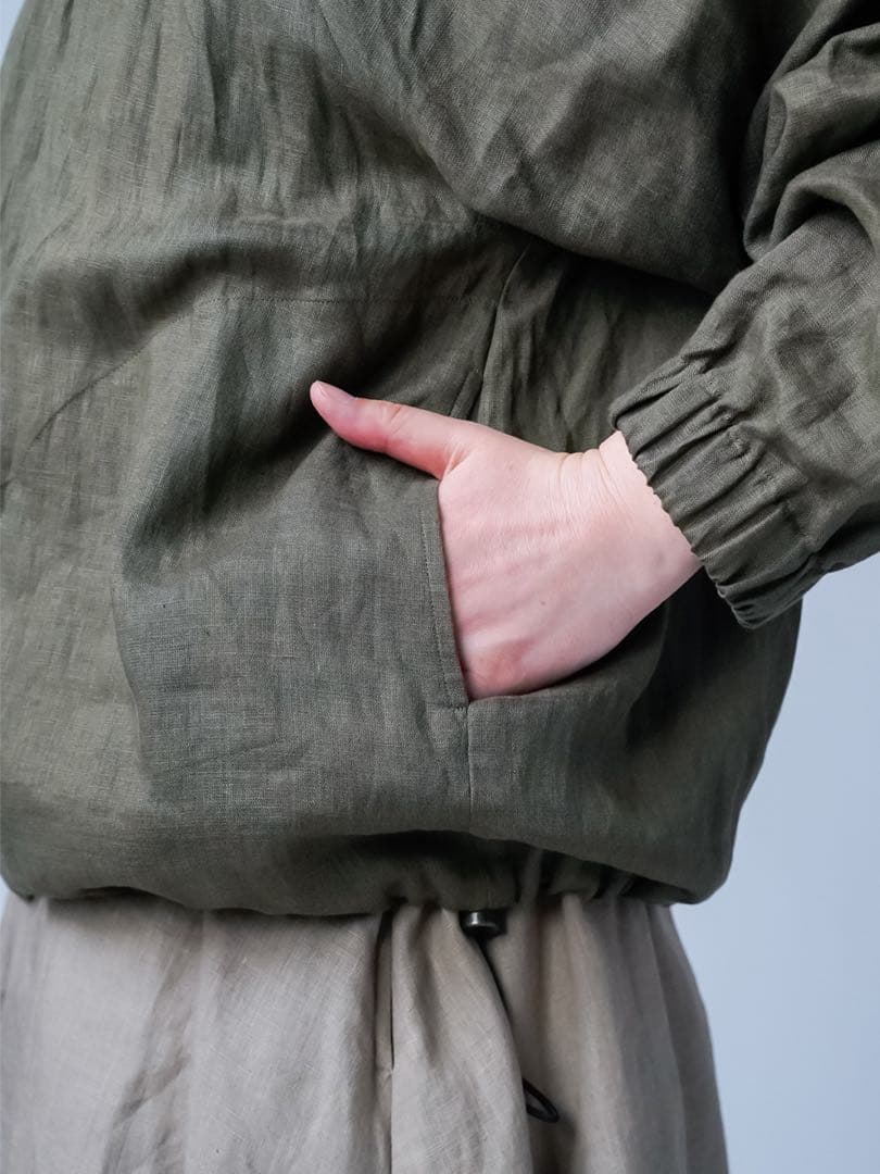 wafuリネンブルゾン着こなしにそっと寄り添う ファスナー ブルゾン カーキ