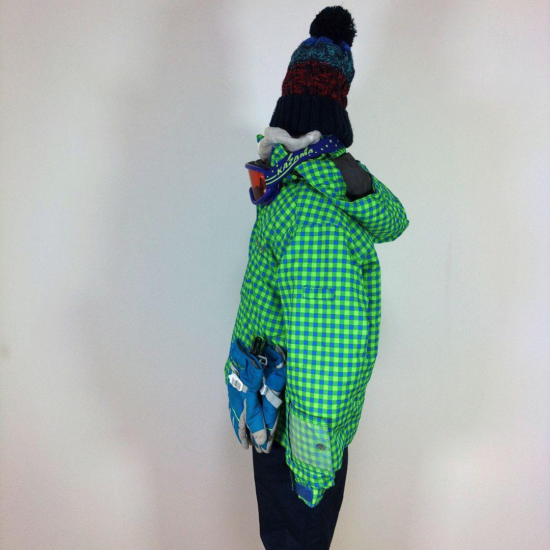 スキーウェア　130cm　男の子　キッズ　子供　グリーン　チェック柄　ネイビー