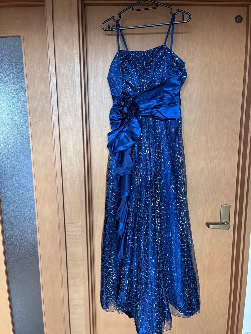 ネイビーブルー スリーブレス ロングドレス