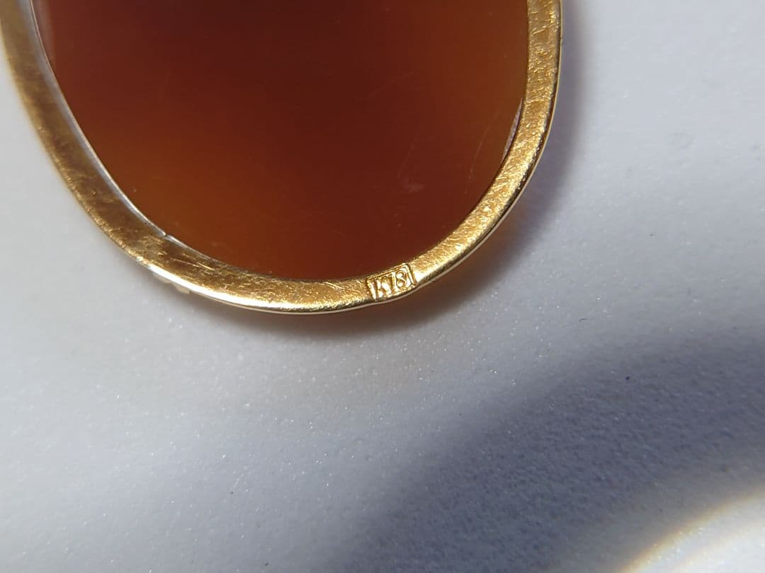 k18 カメオペンダント 女性の横顔 K18刻印