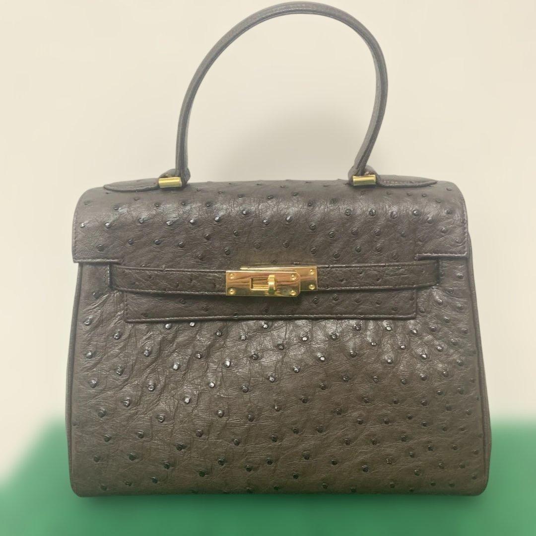 【美品】HAMANO オーストリッチ ブラウン レザー ハンドバッグ