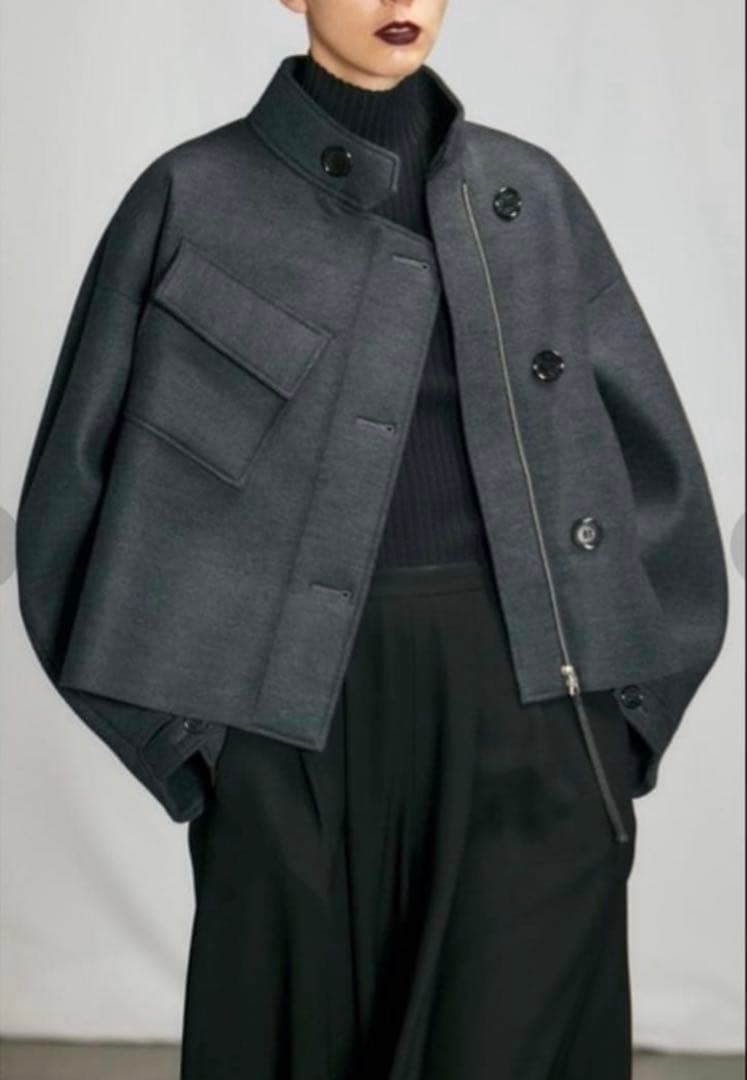 うさこ　エンフォルド　ウールボンディングショートコートチャコールグレー38