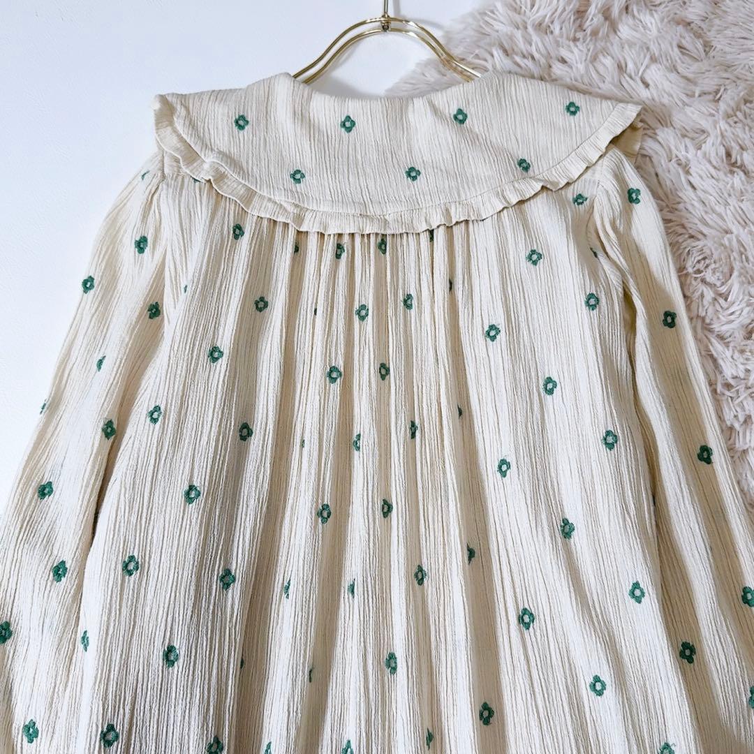 美品ꕥヌキテパ 近年 コットンガーゼフルエンブロイダリーフリルカラードレス M