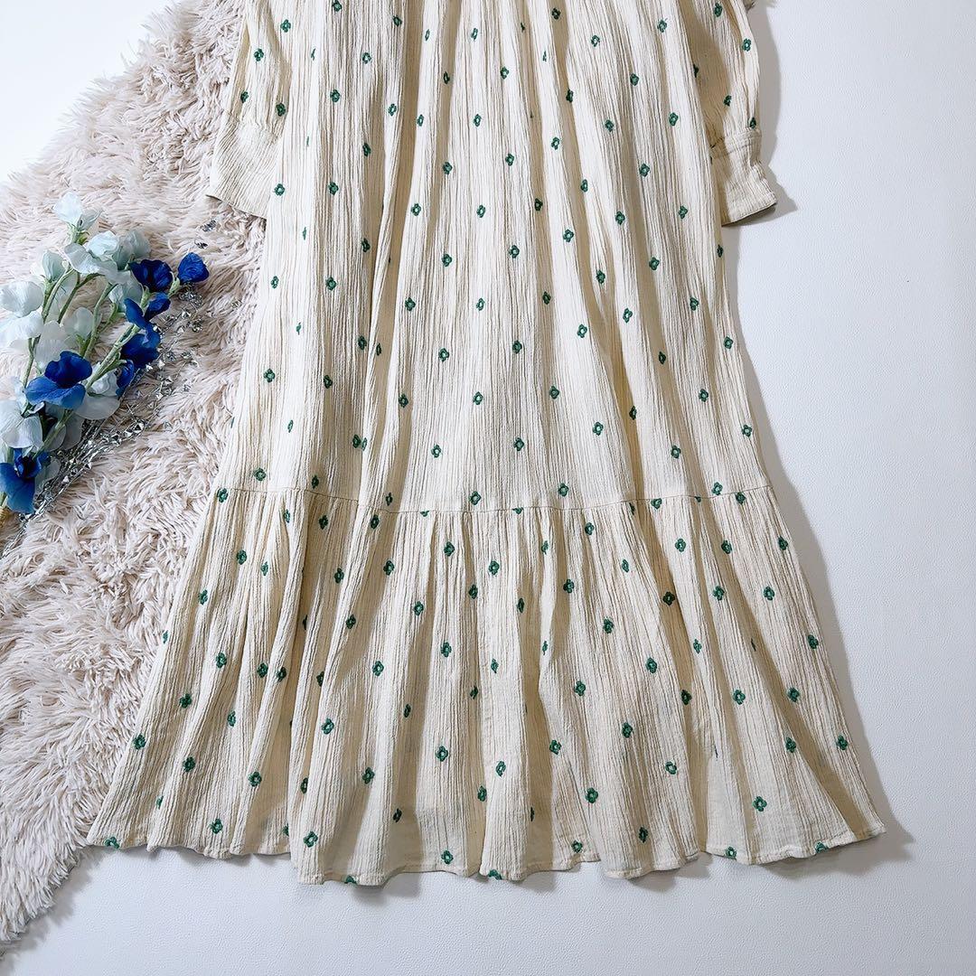 美品ꕥヌキテパ 近年 コットンガーゼフルエンブロイダリーフリルカラードレス M