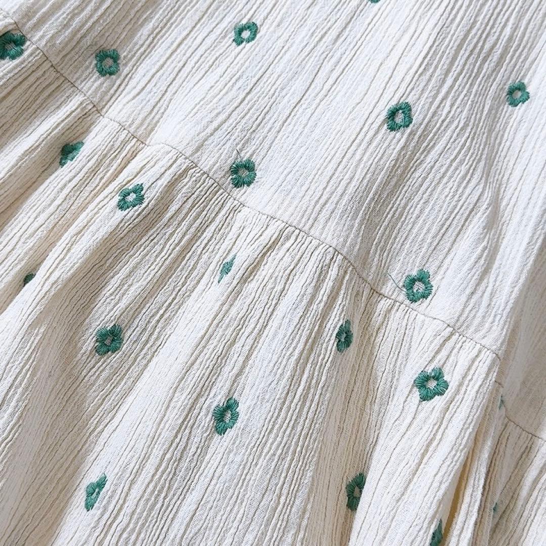 美品ꕥヌキテパ 近年 コットンガーゼフルエンブロイダリーフリルカラードレス M