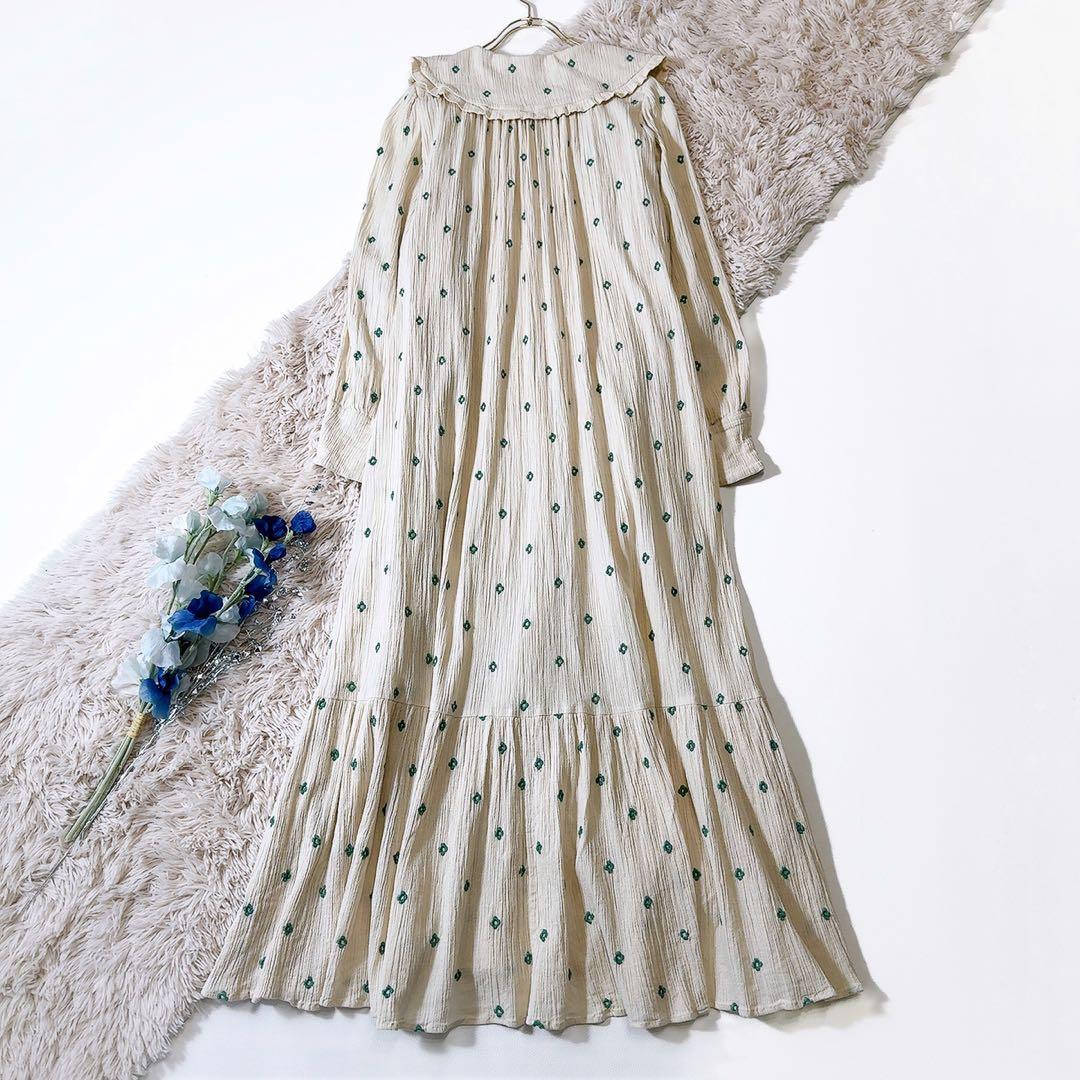 美品ꕥヌキテパ 近年 コットンガーゼフルエンブロイダリーフリルカラードレス M