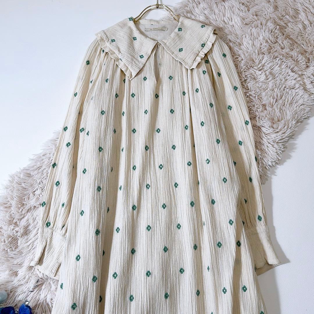 美品ꕥヌキテパ 近年 コットンガーゼフルエンブロイダリーフリルカラードレス M