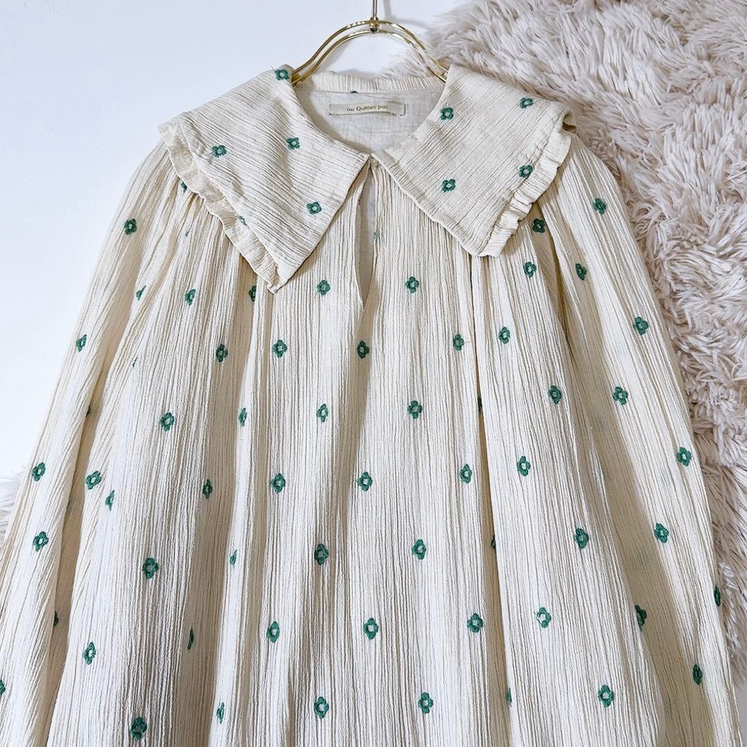 美品ꕥヌキテパ 近年 コットンガーゼフルエンブロイダリーフリルカラードレス M