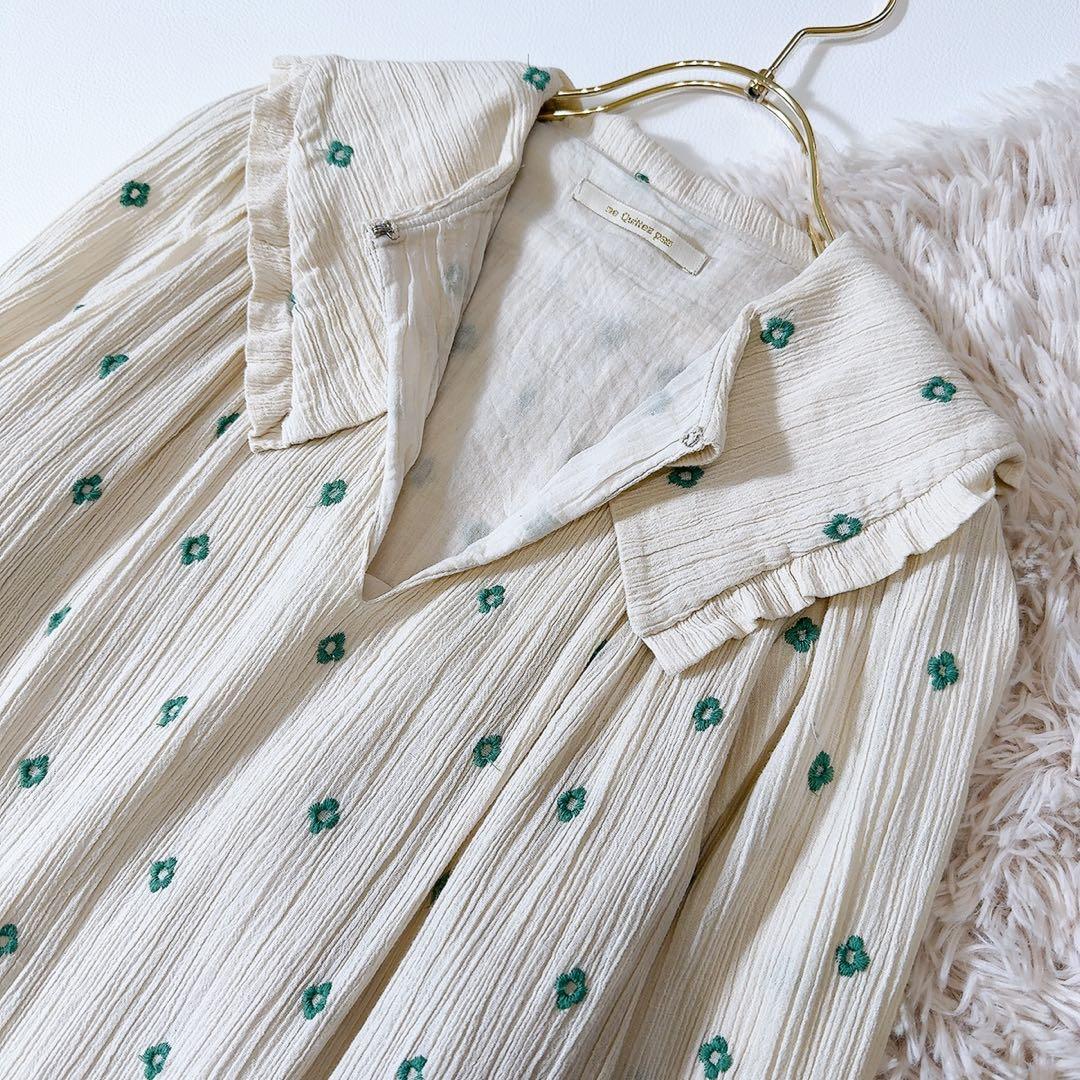 美品ꕥヌキテパ 近年 コットンガーゼフルエンブロイダリーフリルカラードレス M