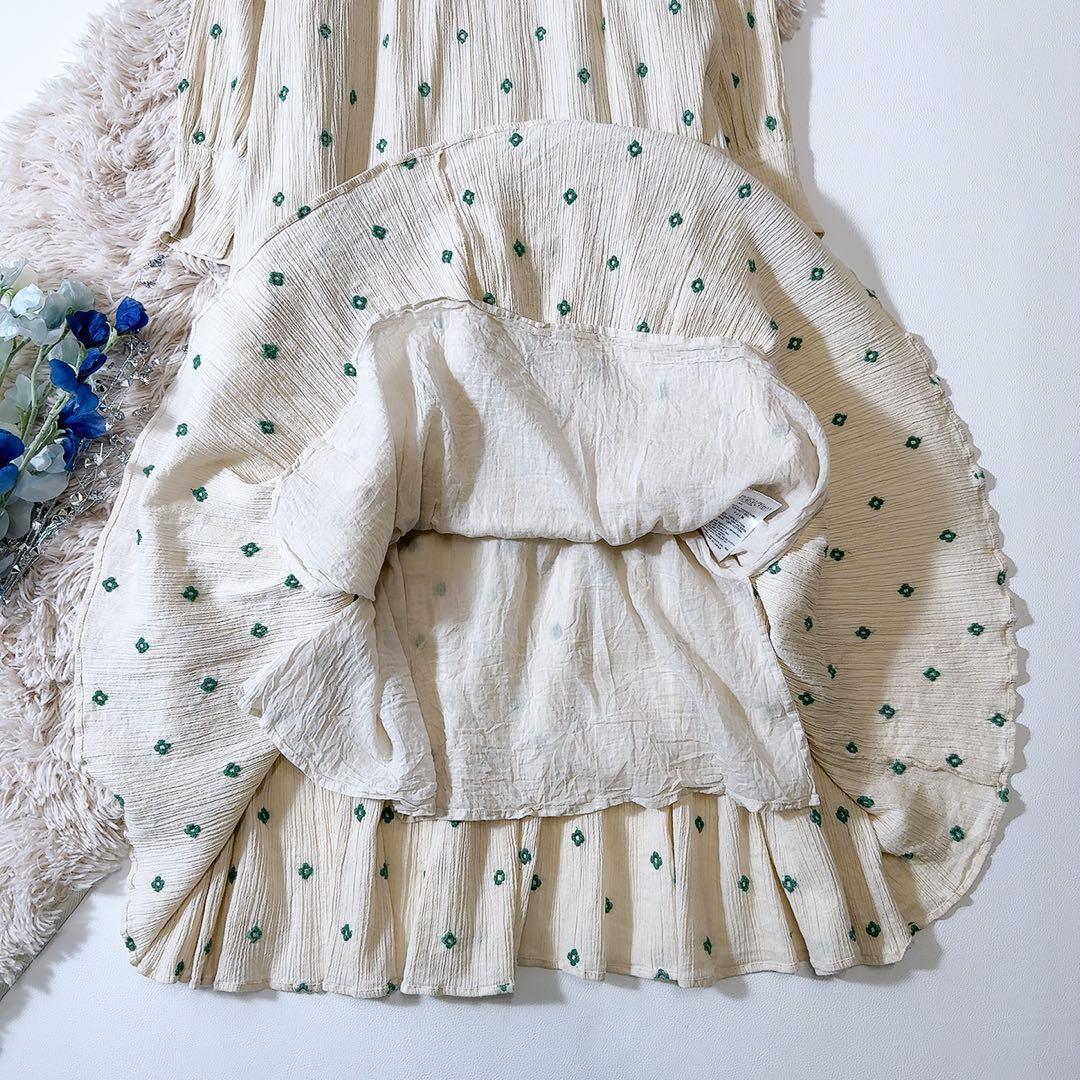 美品ꕥヌキテパ 近年 コットンガーゼフルエンブロイダリーフリルカラードレス M