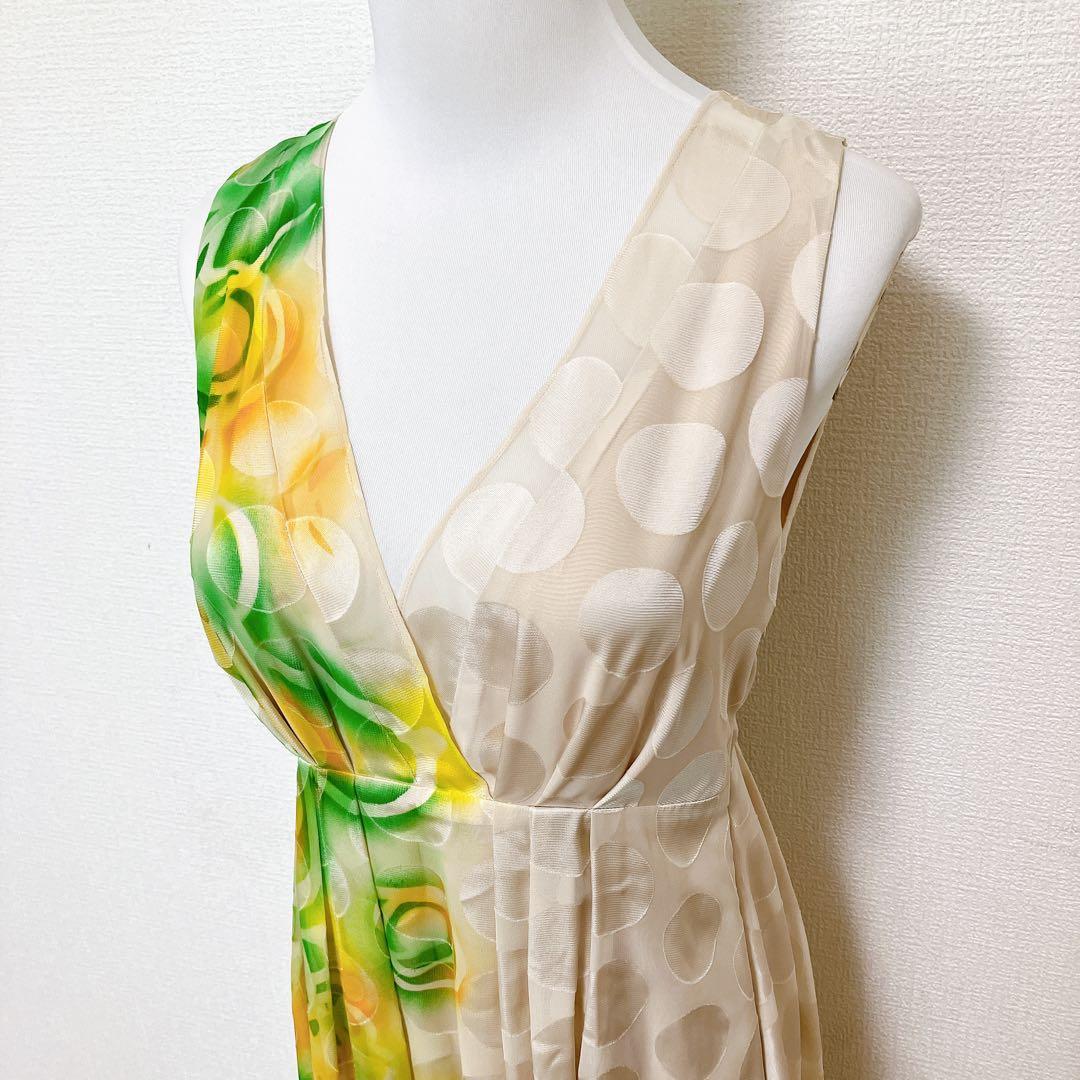 ヨーカン　ワンピース　ドレス　ドット　花柄　グリーン系