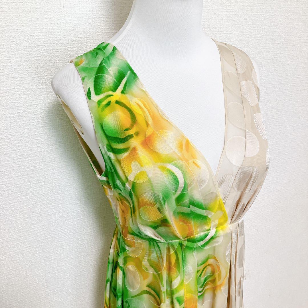 ヨーカン　ワンピース　ドレス　ドット　花柄　グリーン系