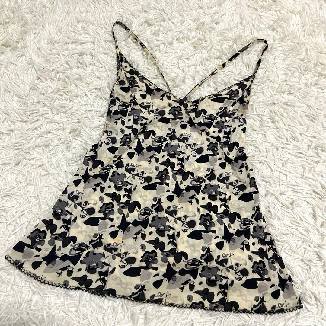良品✨CHANEL 42 シルク フラワー カメリア ココマーク キャミソール