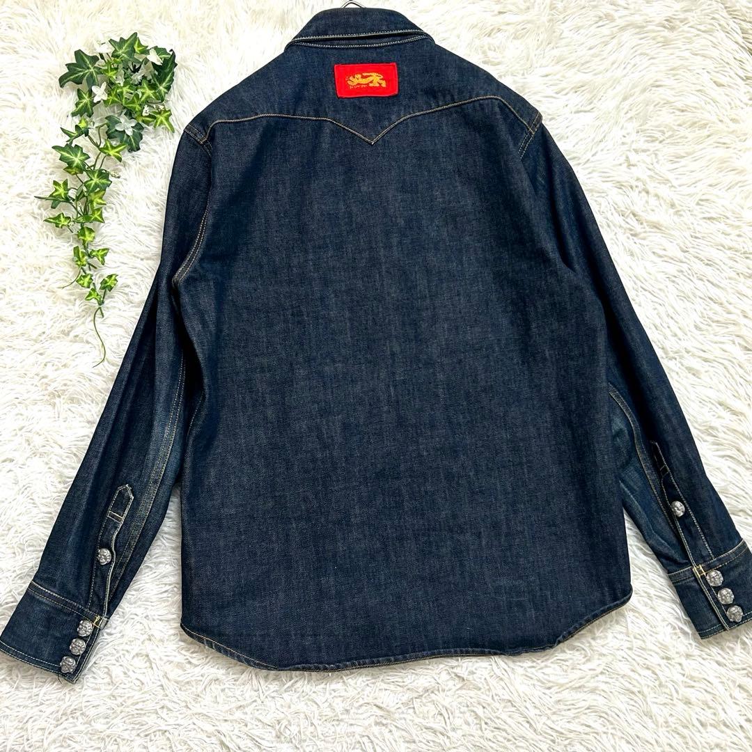 【希少】HUG クリームソーダ ピンクドラゴン スカルボタン デニムシャツ