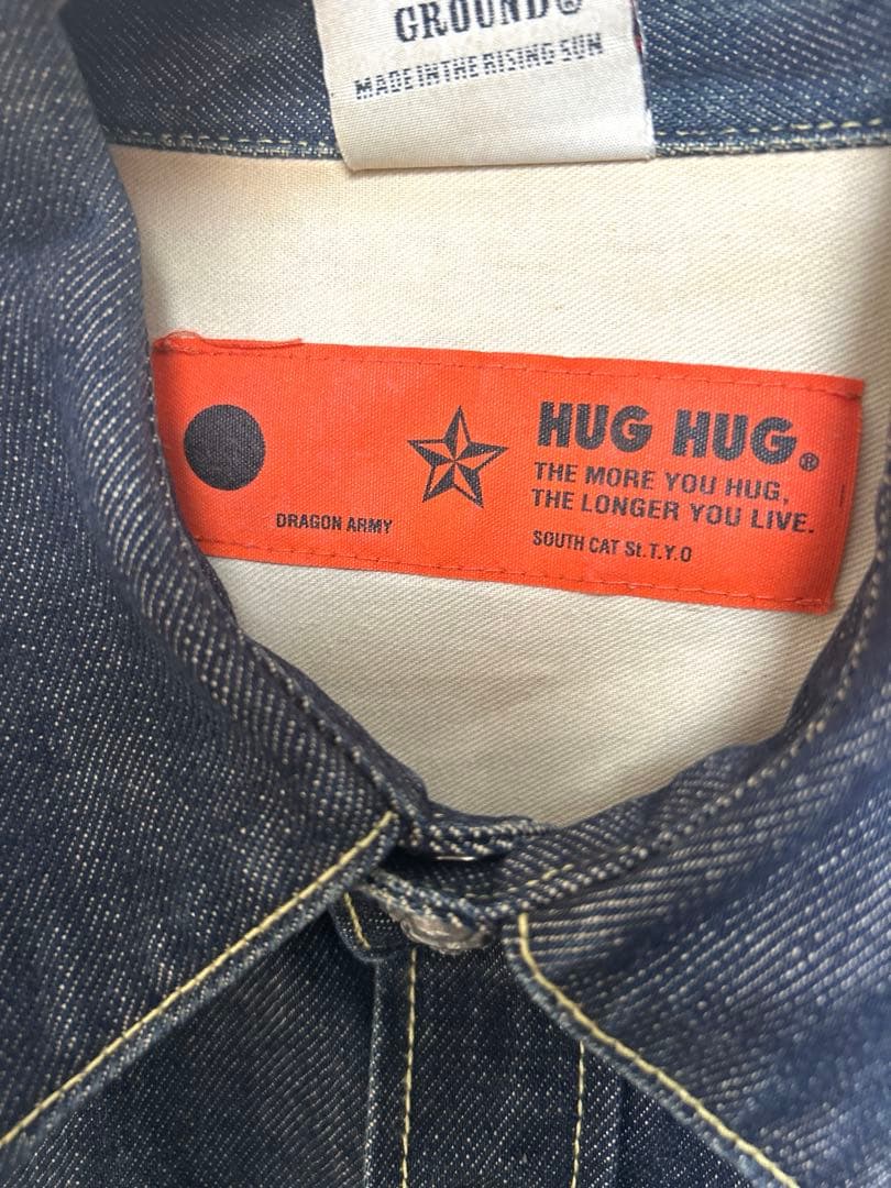 【希少】HUG クリームソーダ ピンクドラゴン スカルボタン デニムシャツ