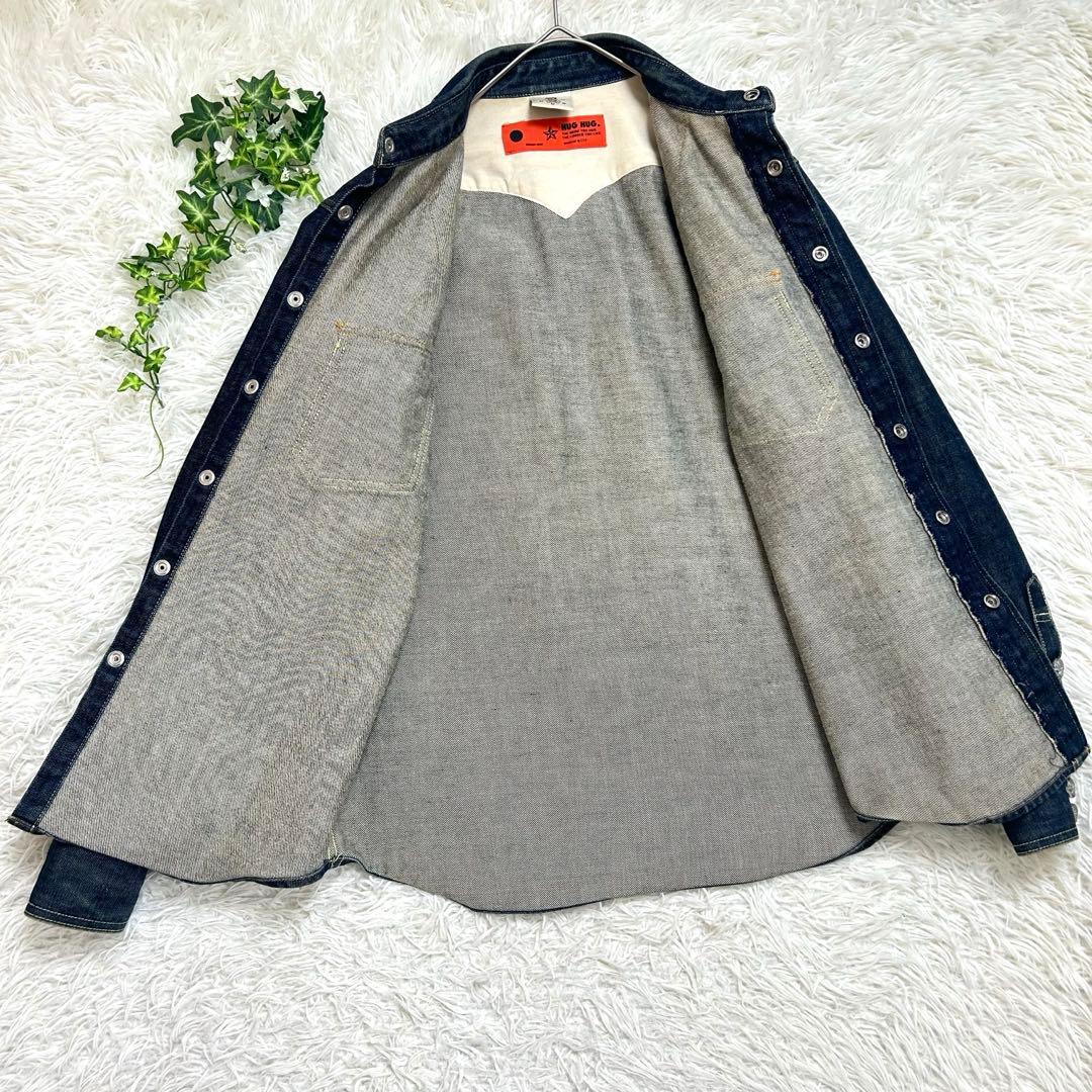 【希少】HUG クリームソーダ ピンクドラゴン スカルボタン デニムシャツ