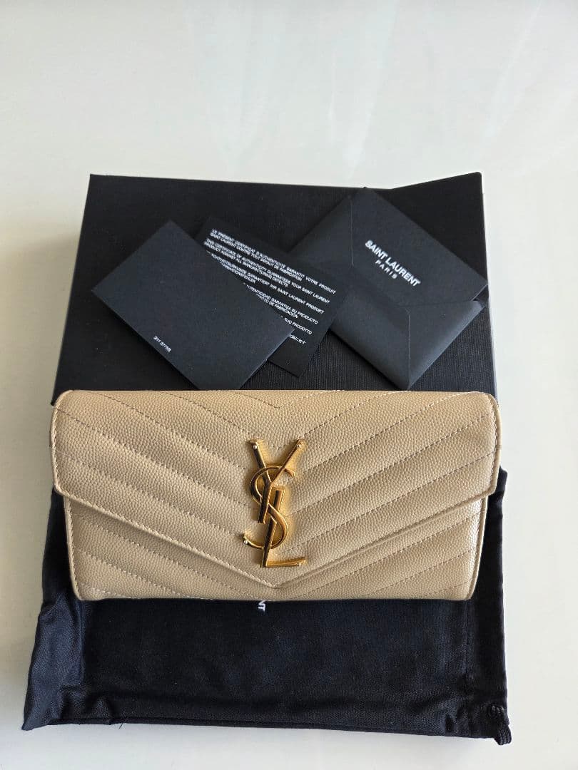 サンローラン YSL 長財布 ベージュ 正規品 付属品完備　週末お値下げ