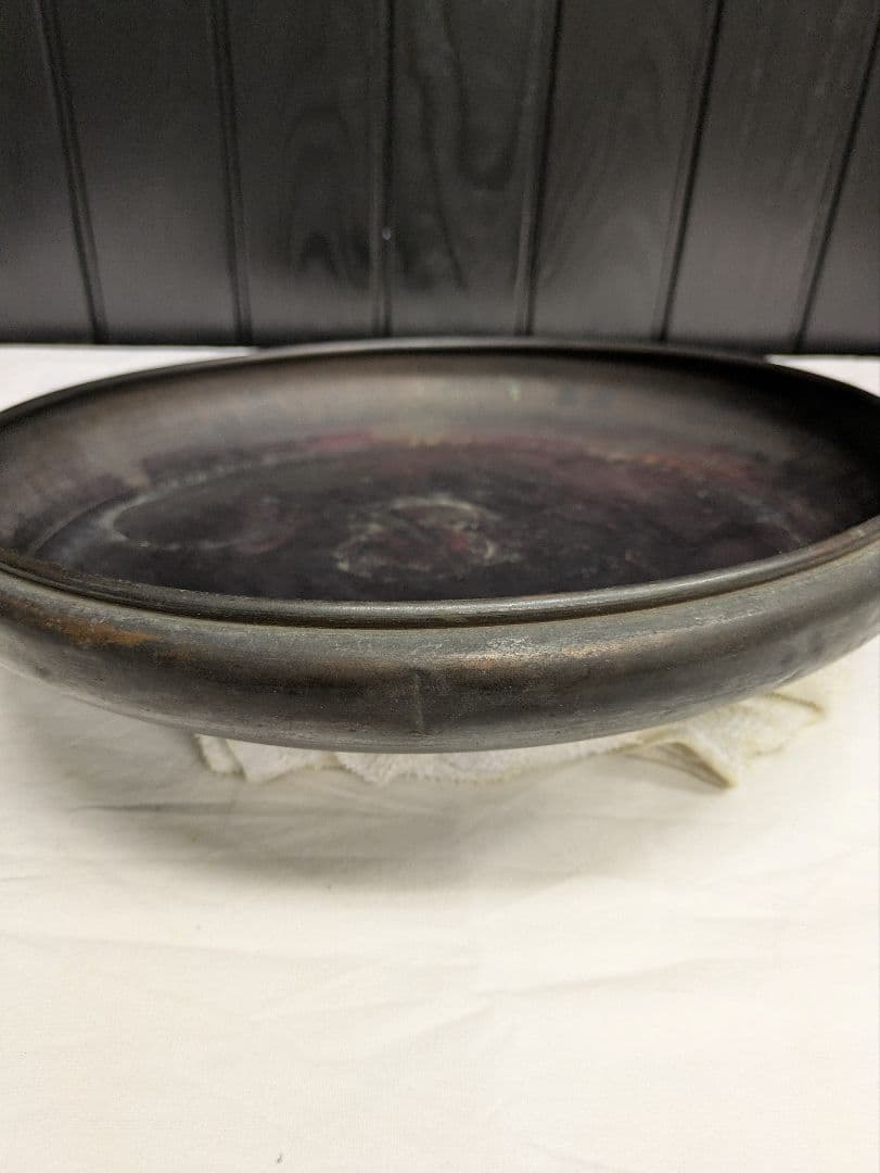 アンティーク　古い大きな銅製水盤　/　花活け 　古家具　徳利　ぐい呑