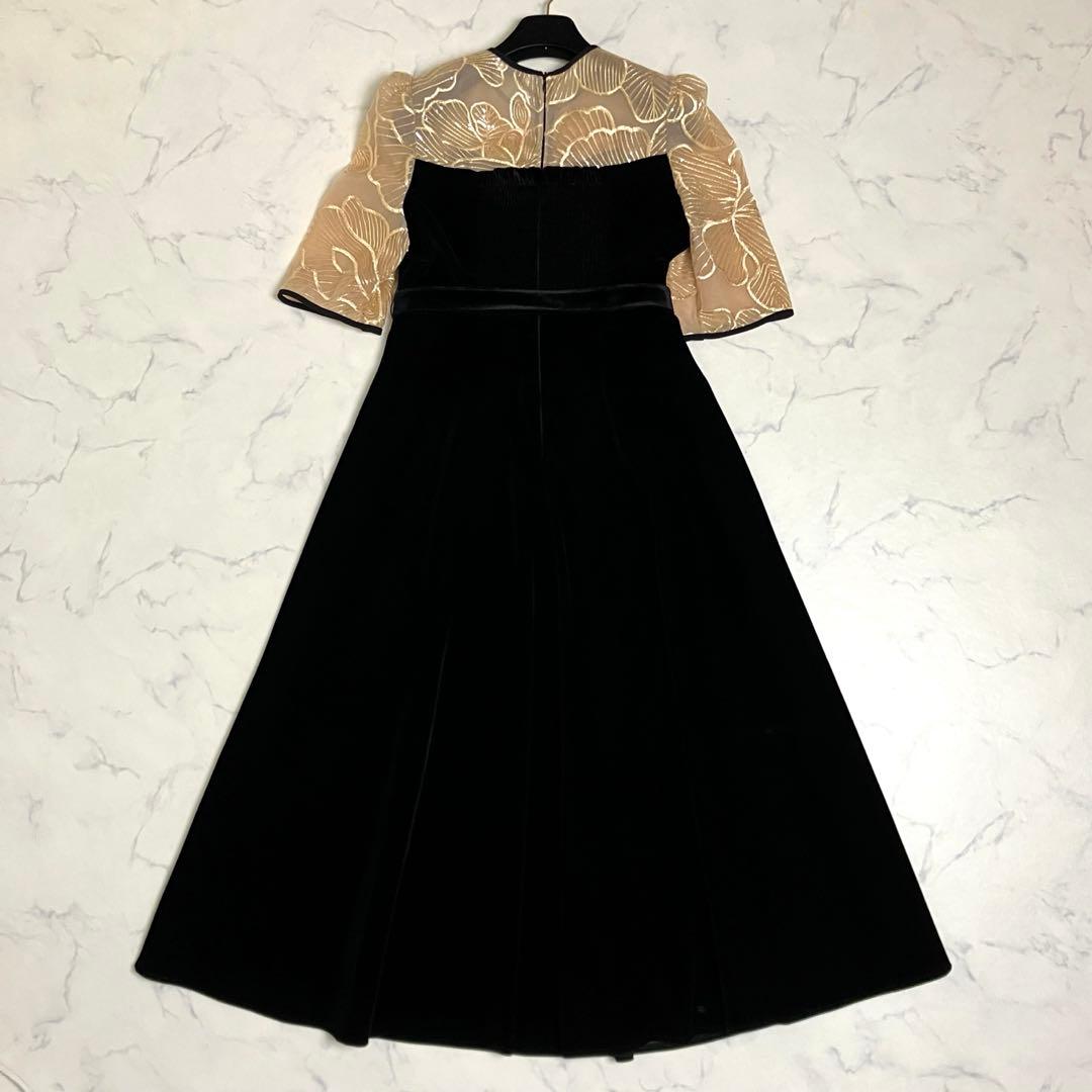 LEJA ビスチェ風 ウエストベルト付 花柄レースキラキラ刺繍 ドレスワンピース