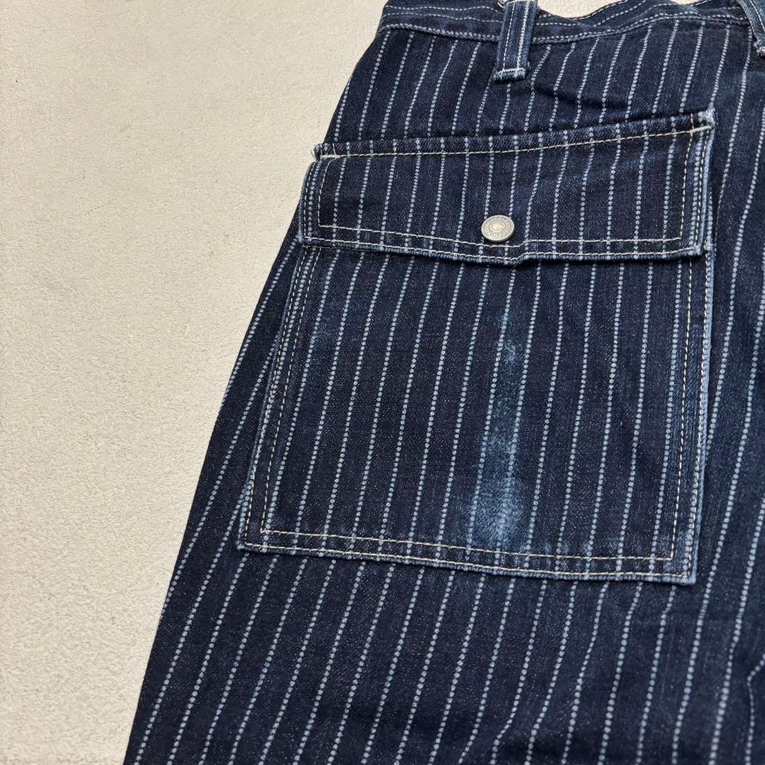 児島ジーンズ 濃紺 カーゴ パンツ ウォバッシュ ブッシュ デニム W32