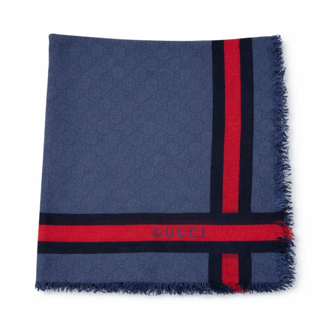 【kiki】GUCCI（グッチ） 大判ストール ネイビー×レッド
