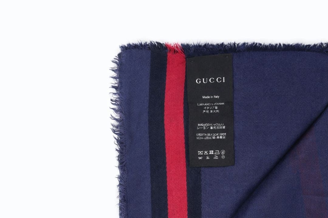 【kiki】GUCCI（グッチ） 大判ストール ネイビー×レッド
