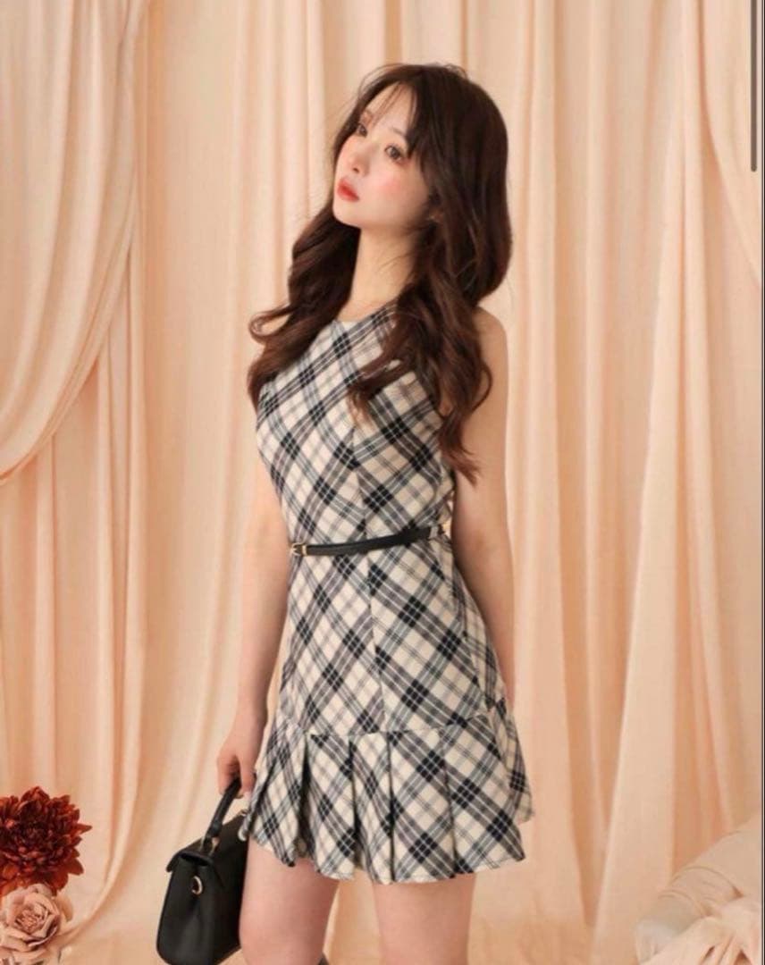 ワンピース M me eme Check pleated mini onepiece