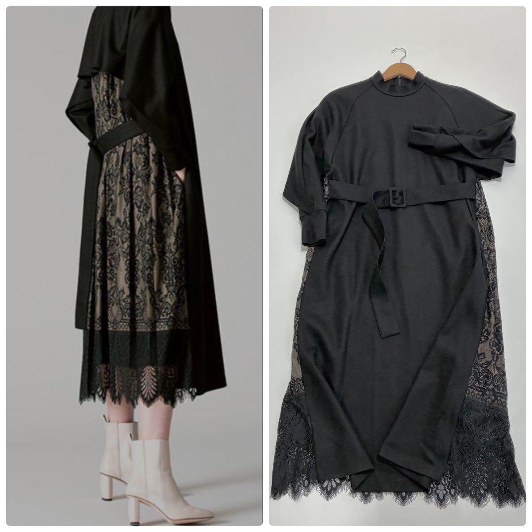 ADORE アドーア☆ハイネックバックレースロングワンピース 36 ブラック