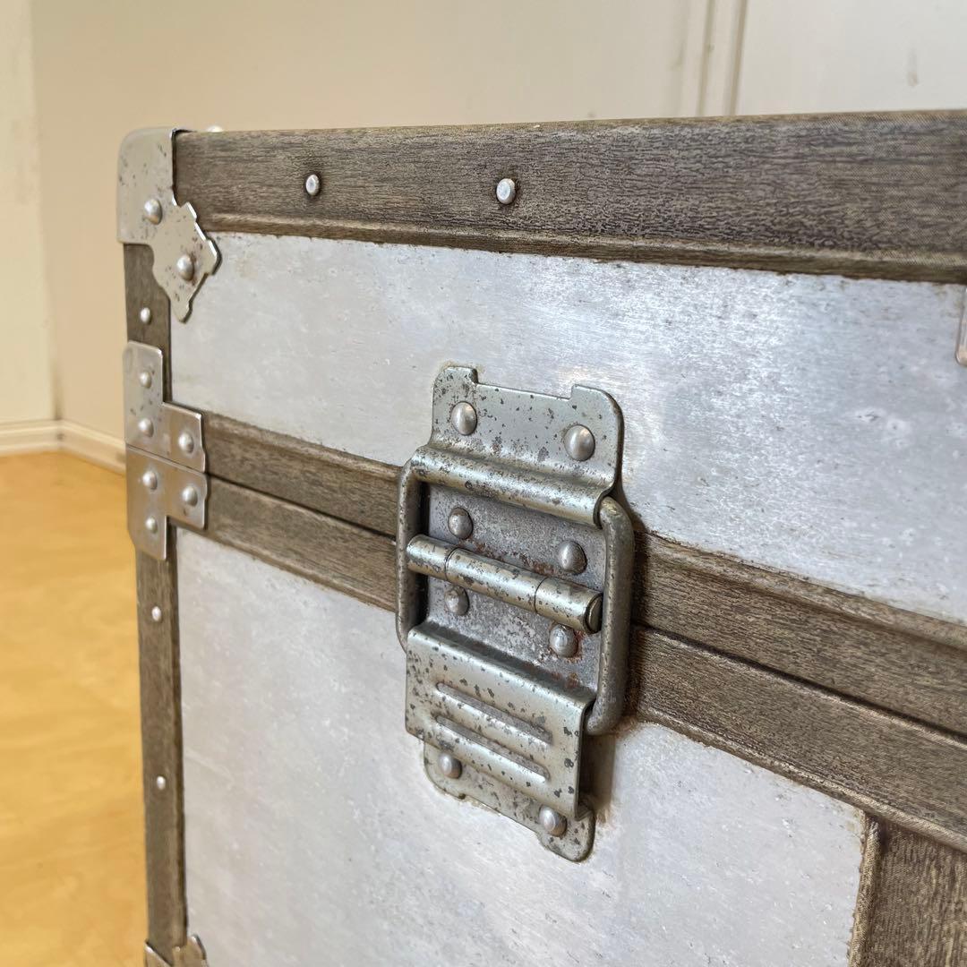 ビンテージ トランク アルミ 船舶 収納 箱 台 ケース ボックス アンティーク