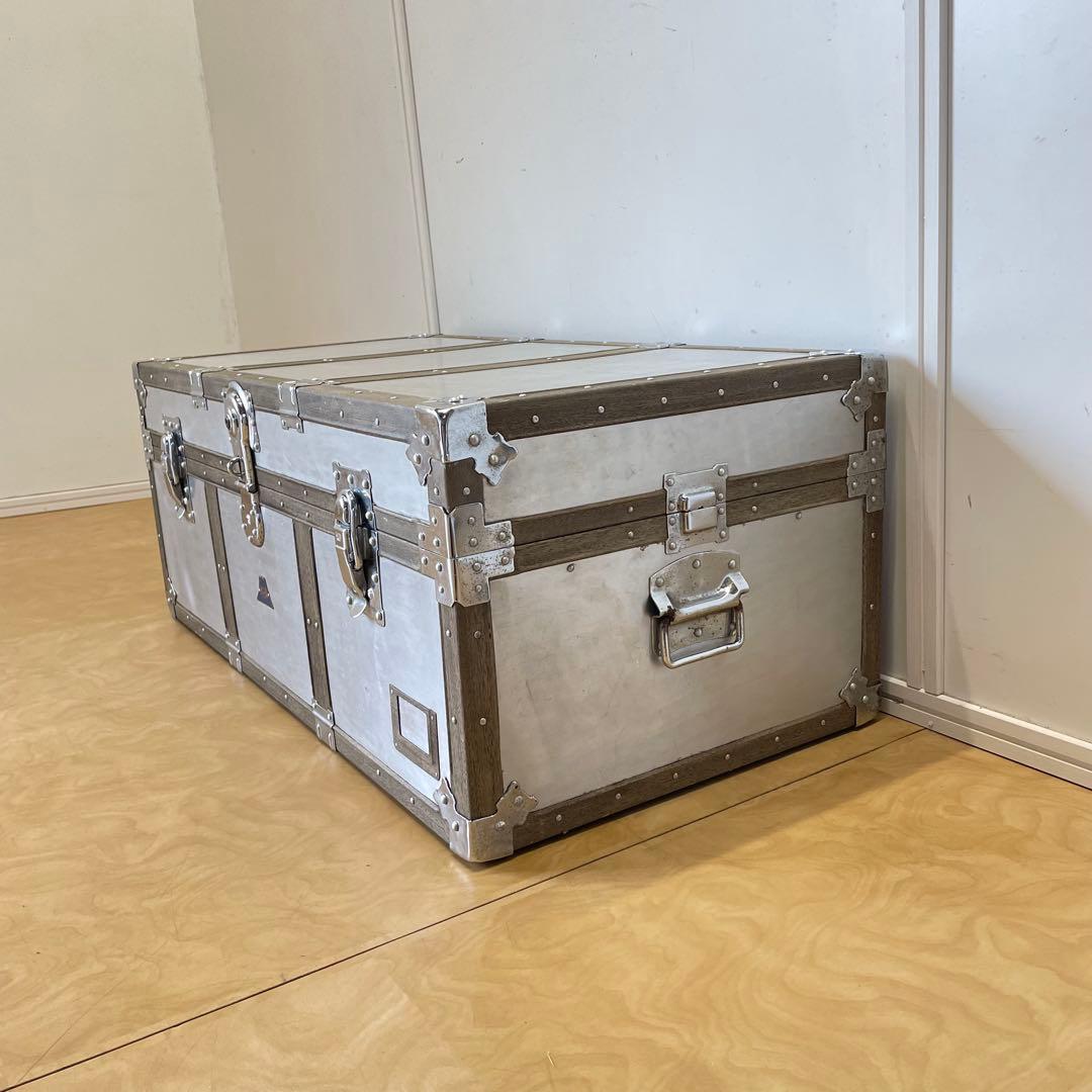 ビンテージ トランク アルミ 船舶 収納 箱 台 ケース ボックス アンティーク