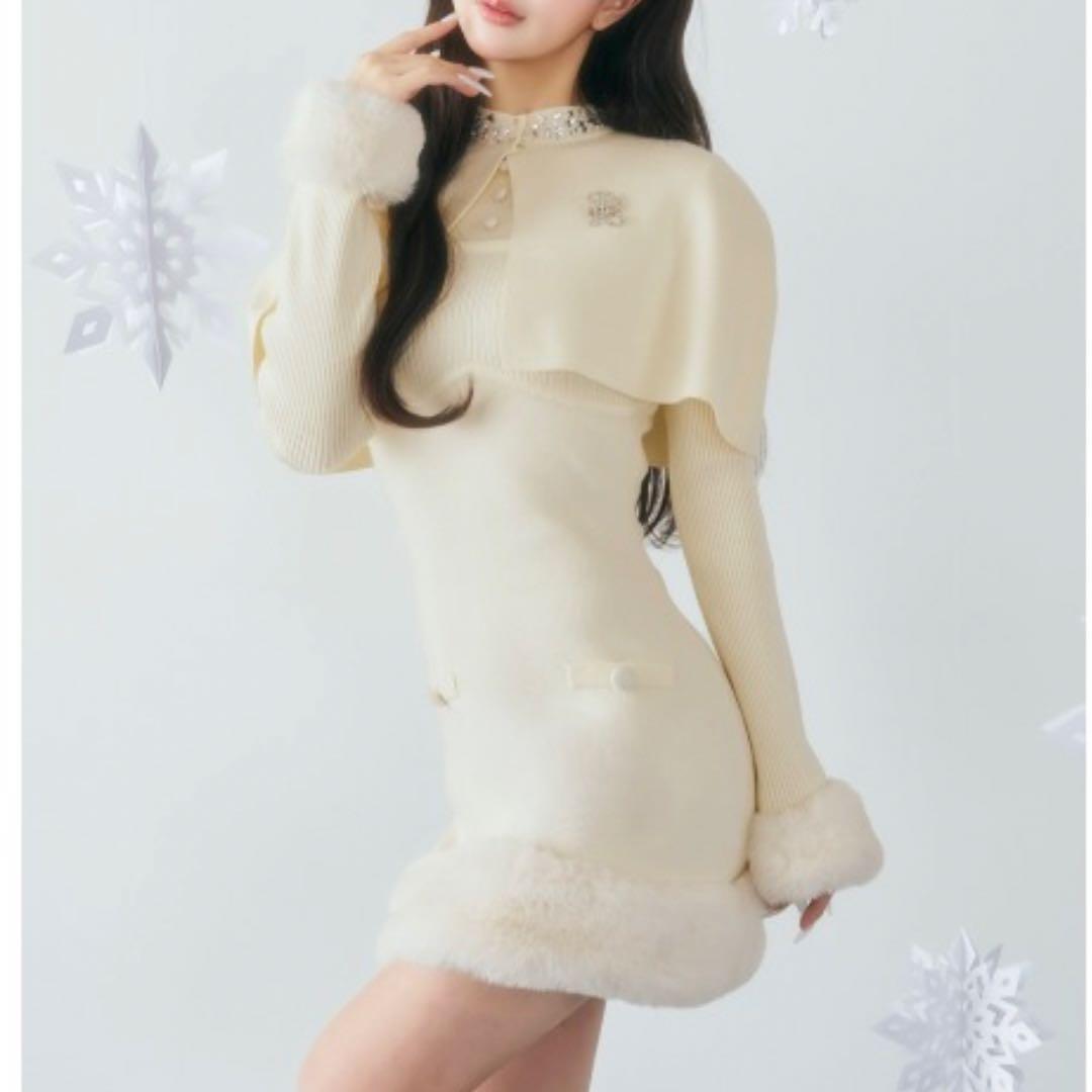 darich ビジューケープニットミニワンピース　フリーサイズ