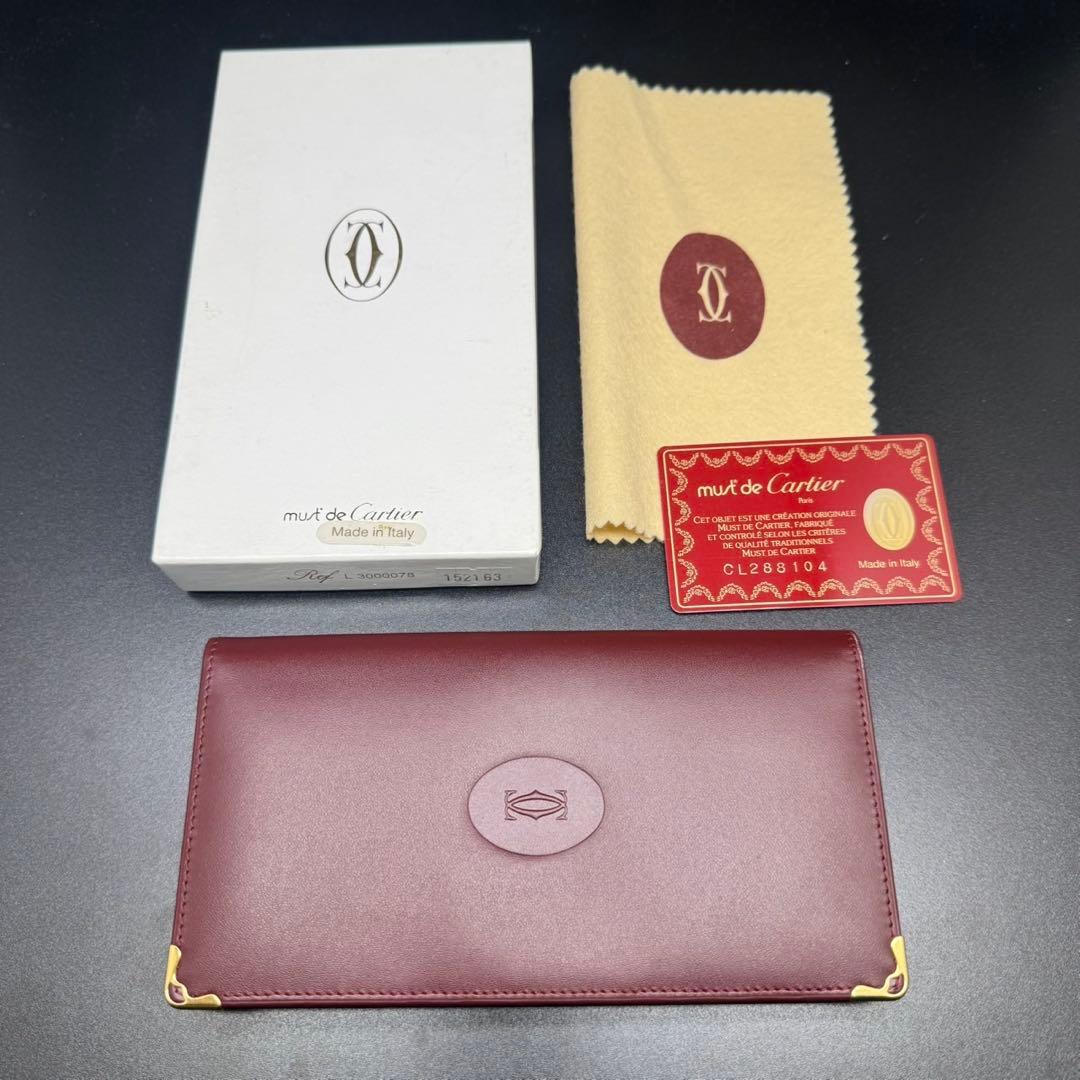 未使用級 Cartier カルティエ 長財布 札入れ カード入れ レザー 赤茶
