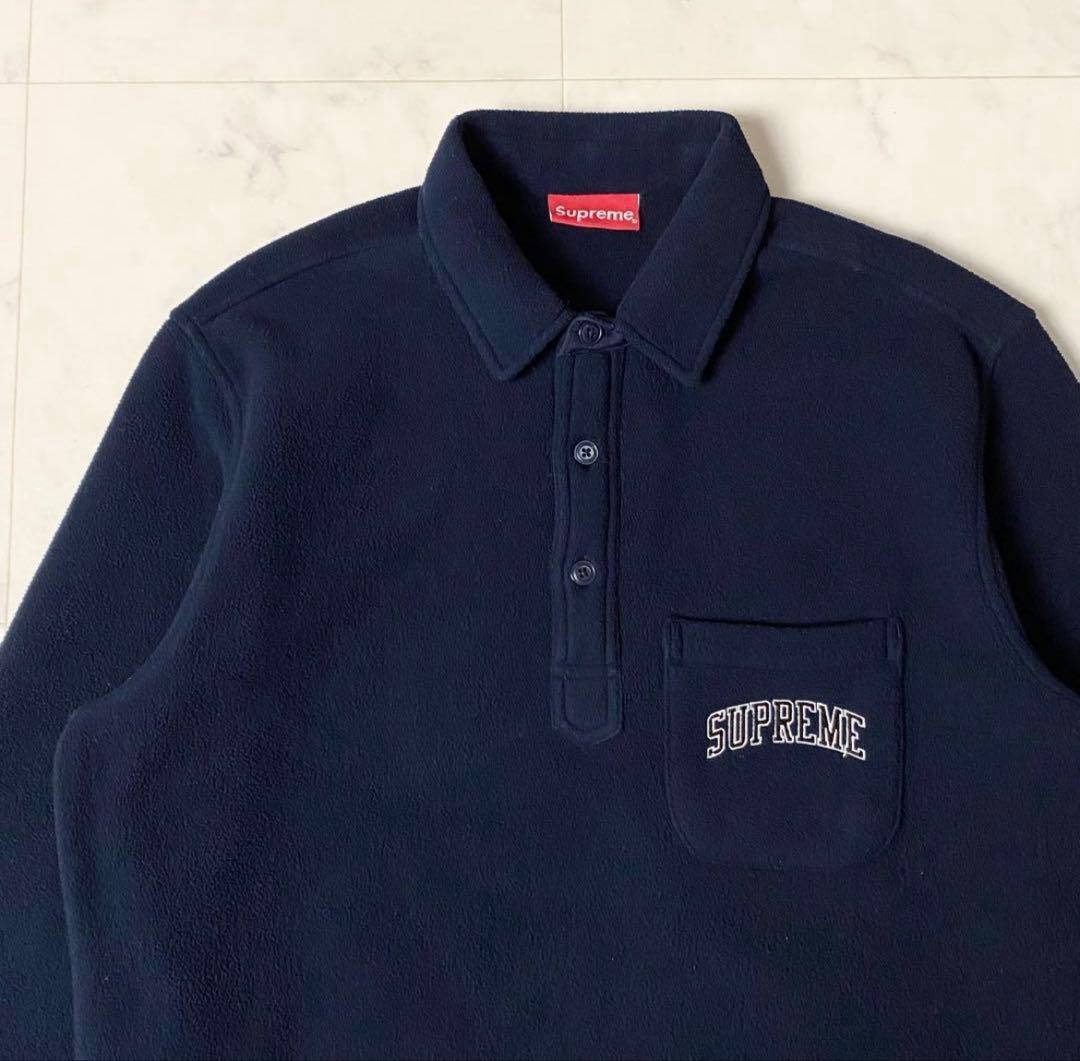 Supreme ワンポイントアーチロゴ刺繍 フリース プルオーバー ポロシャツ