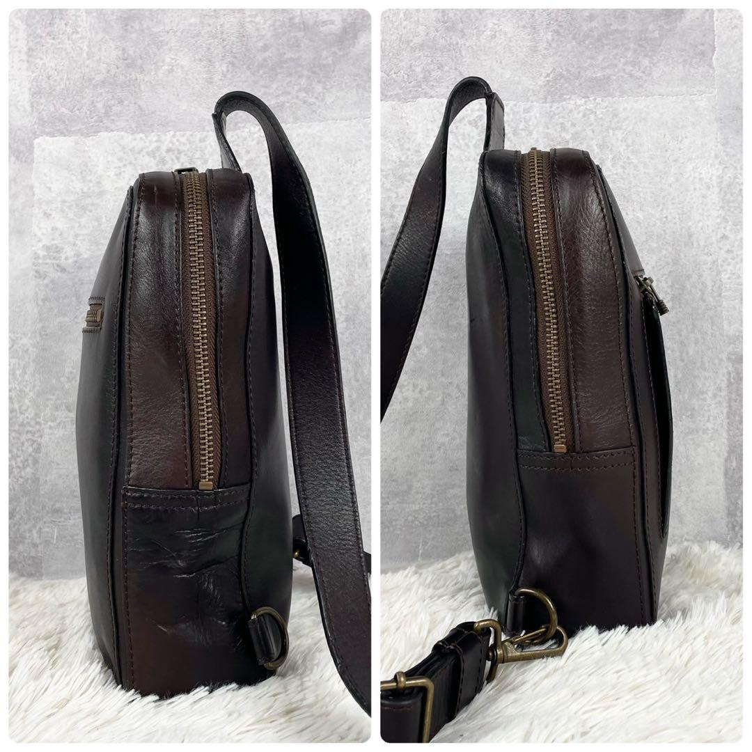 美品 マザーハウス レザー ウエストバッグ ロゴ型押し ファスナー ブラウン