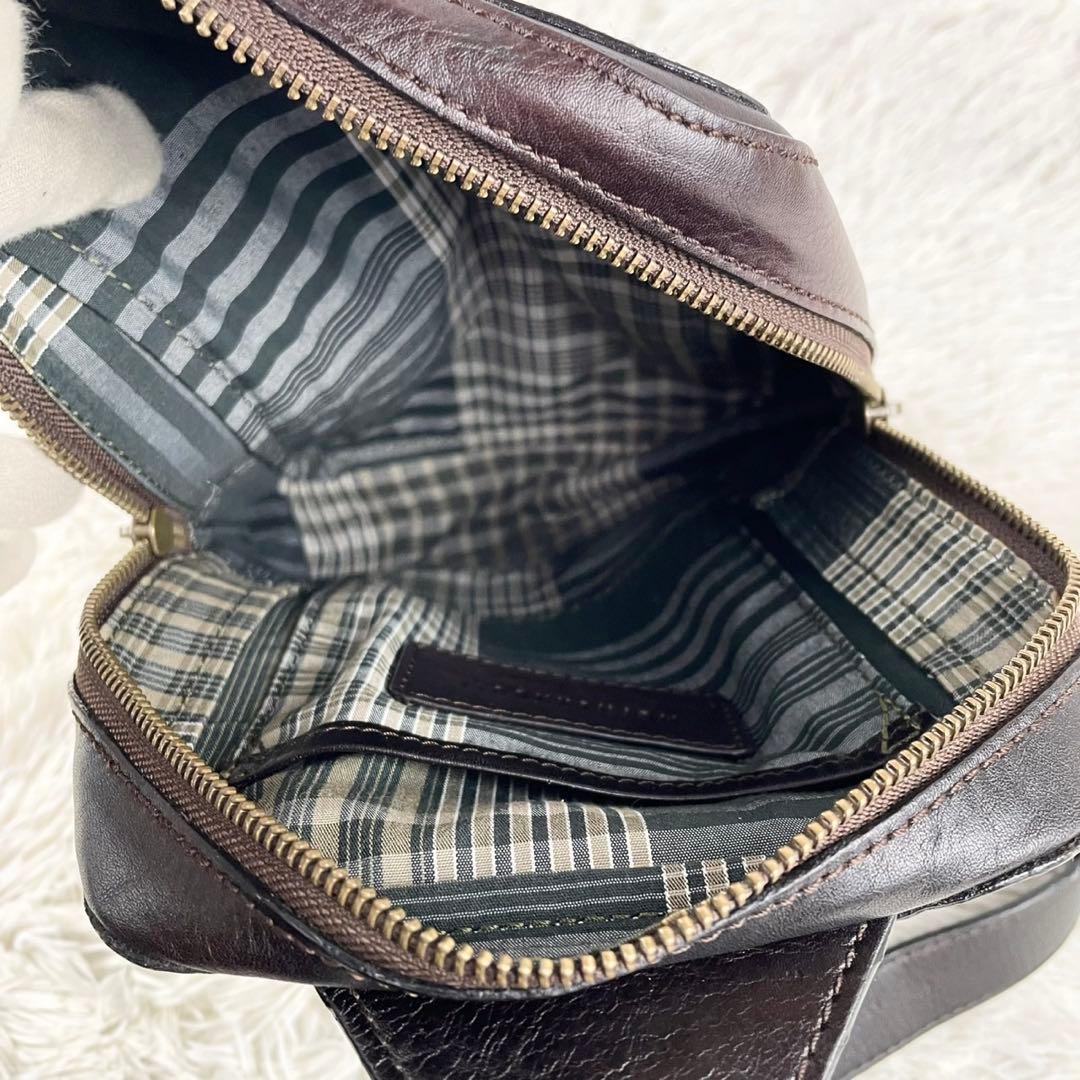 美品 マザーハウス レザー ウエストバッグ ロゴ型押し ファスナー ブラウン