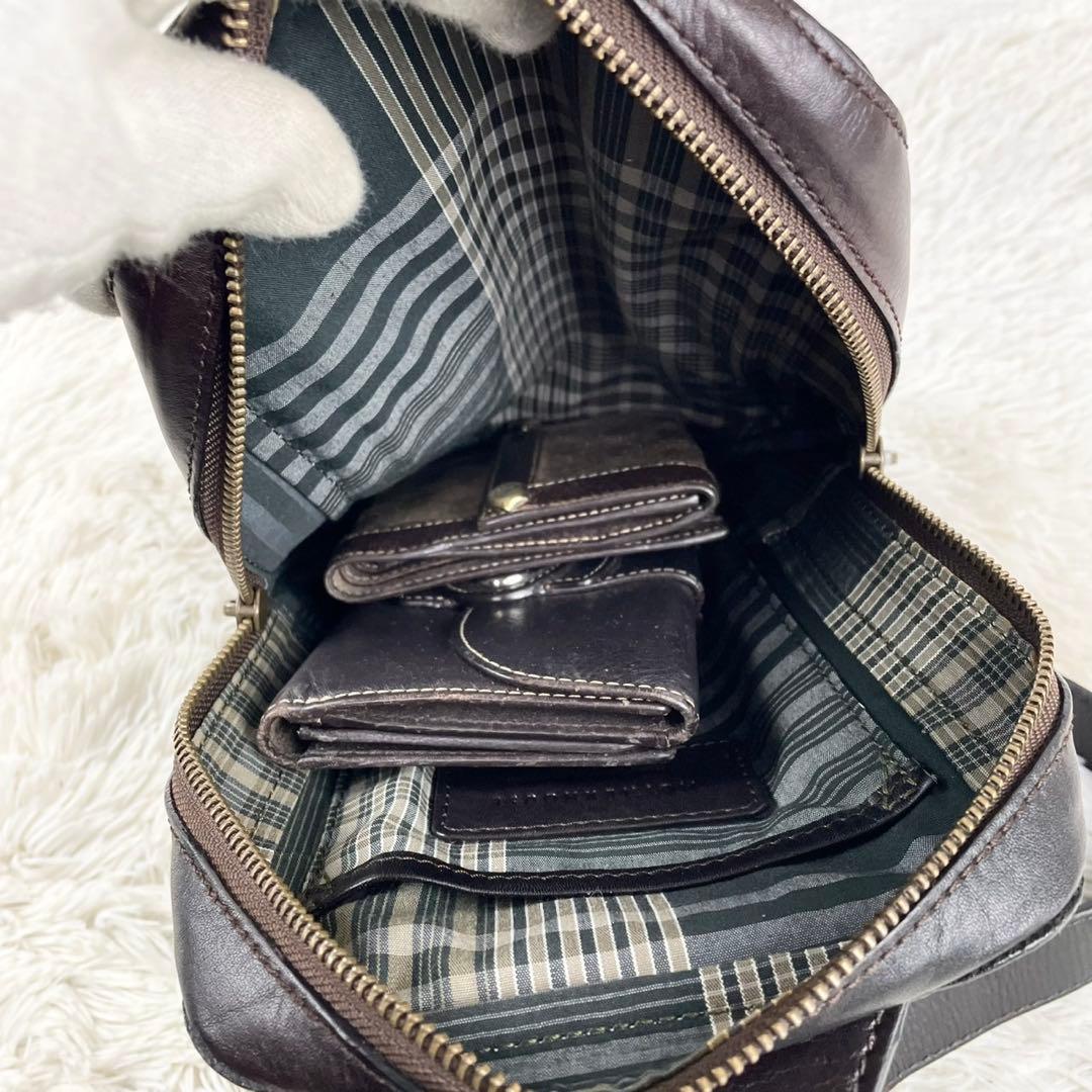 美品 マザーハウス レザー ウエストバッグ ロゴ型押し ファスナー ブラウン