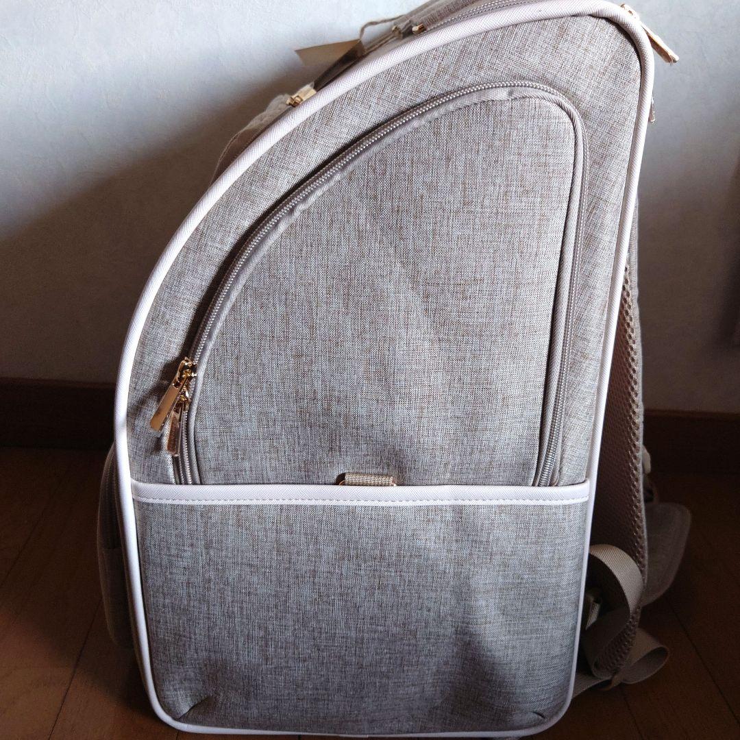 【moncheri】拡張パイピングリュックキャリー ベージュ フリー