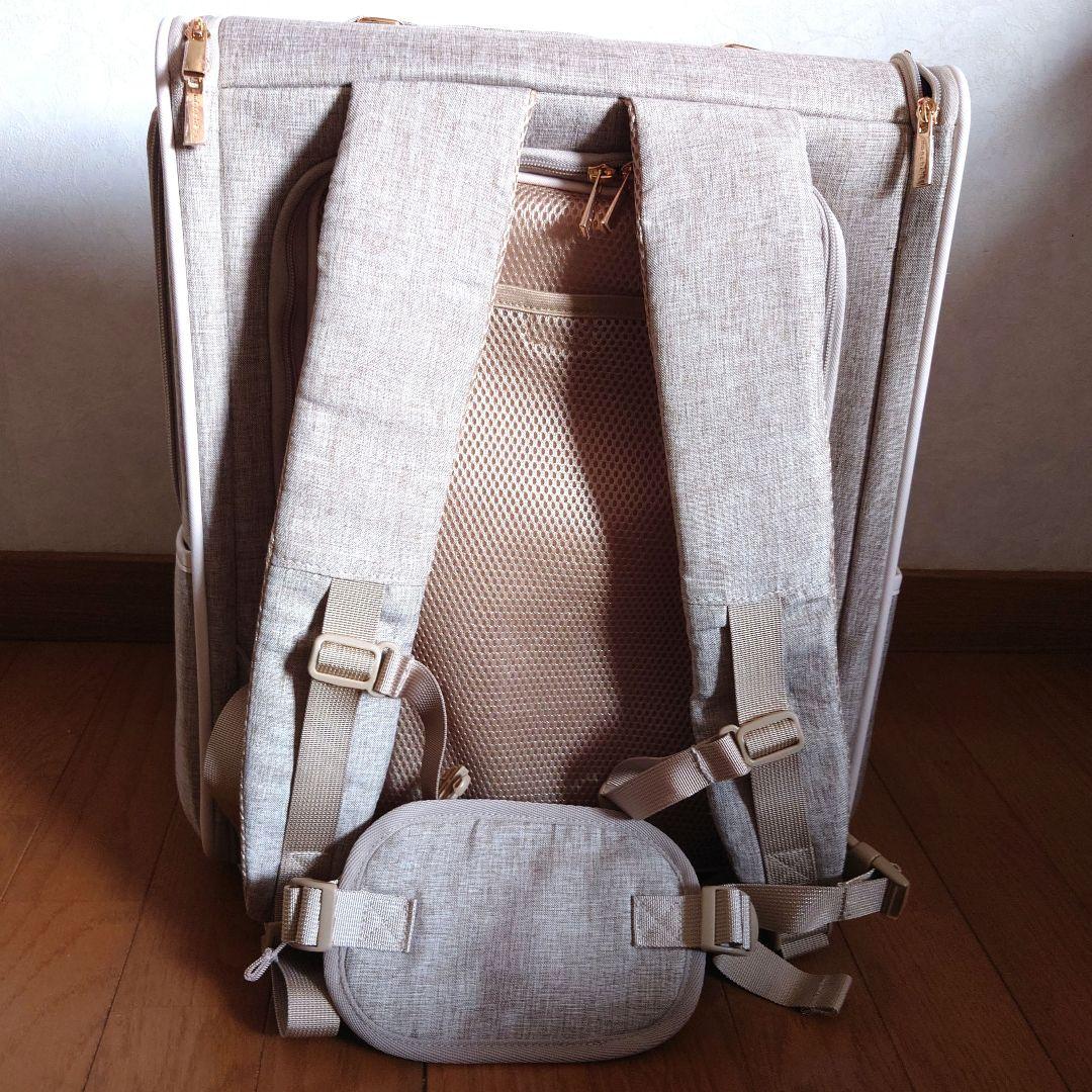 【moncheri】拡張パイピングリュックキャリー ベージュ フリー