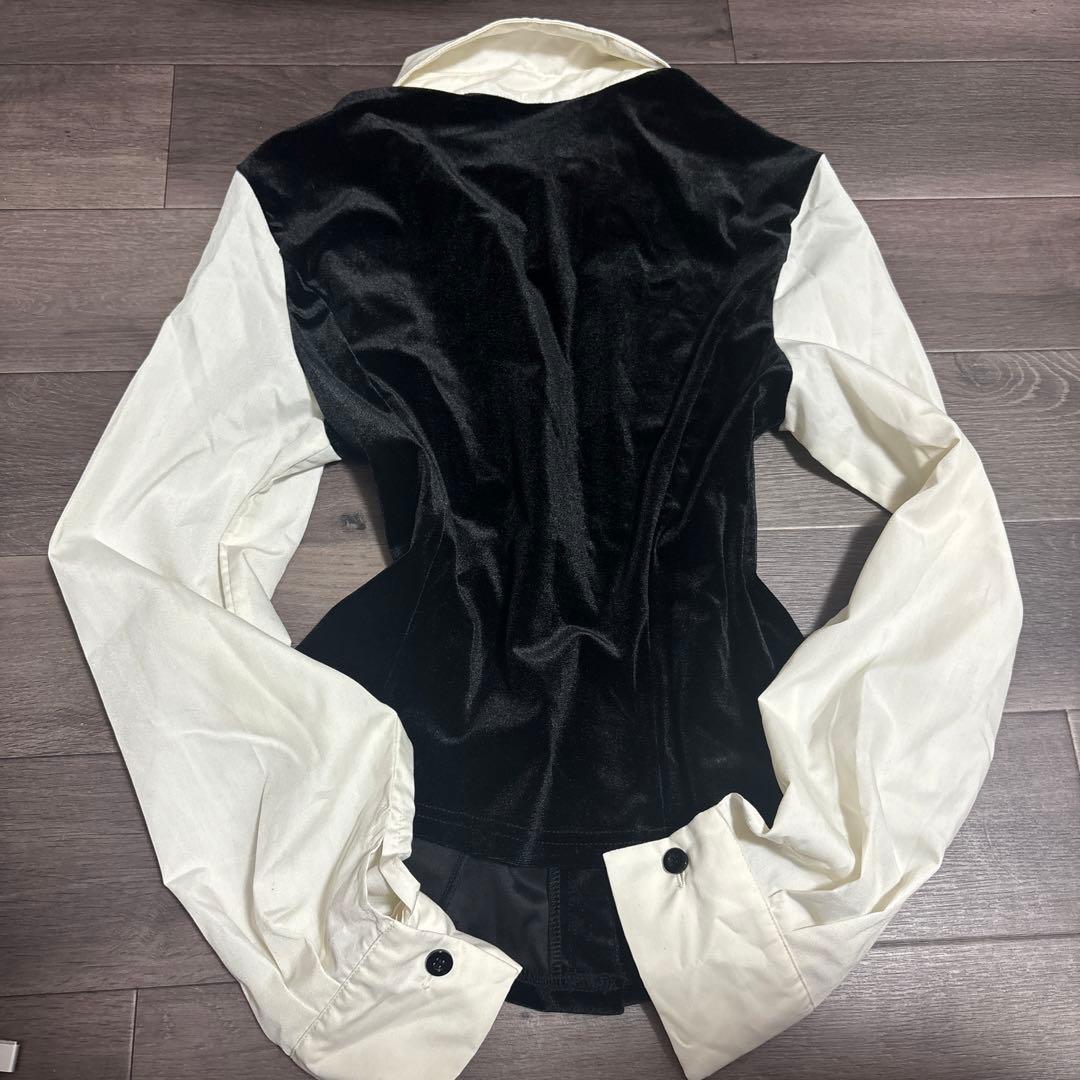 00s darkcore シャツ バレエコア ホラゲ ベロア 黒ボタン