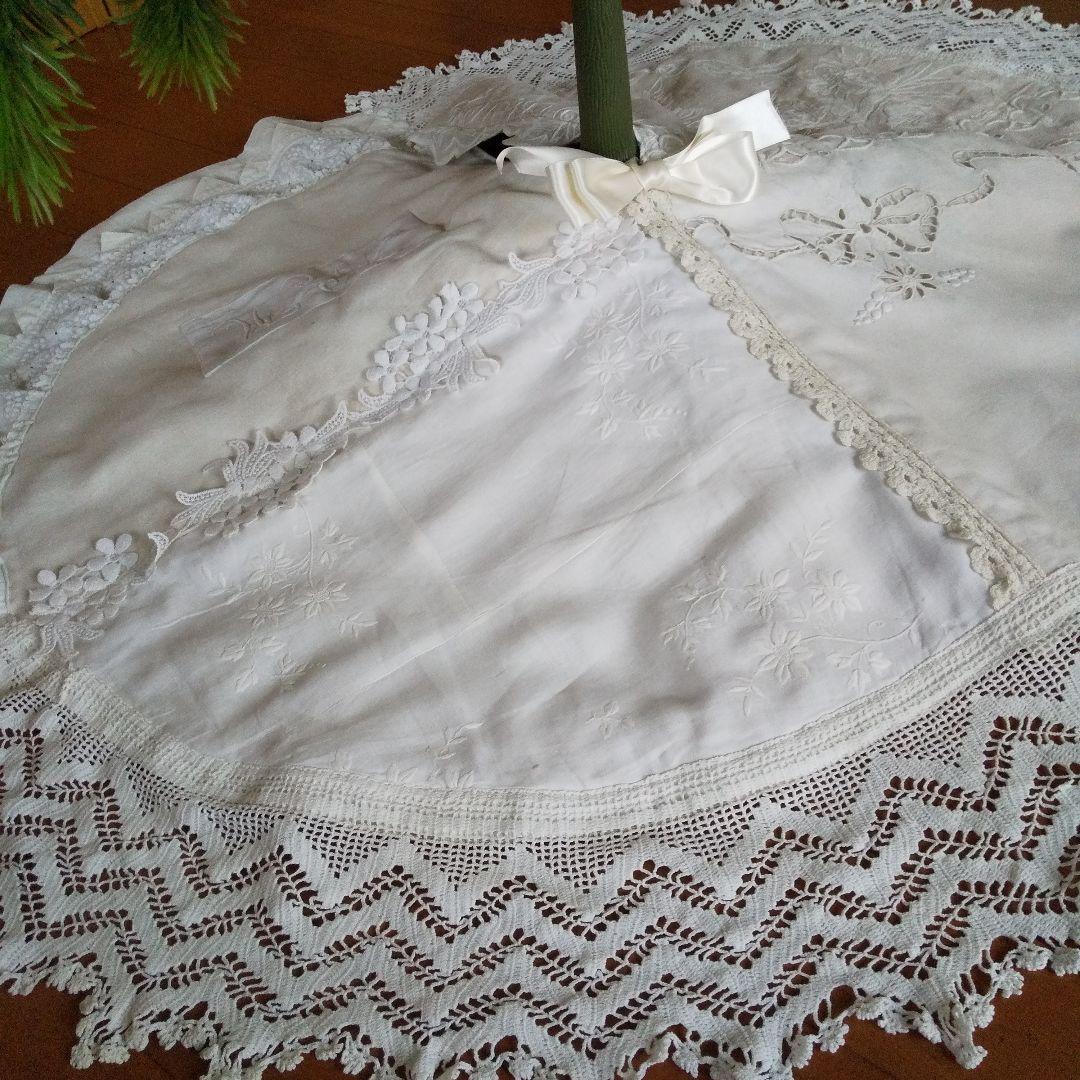 フランスアンティークレース 素材のツリースカート ラグ フリークロス