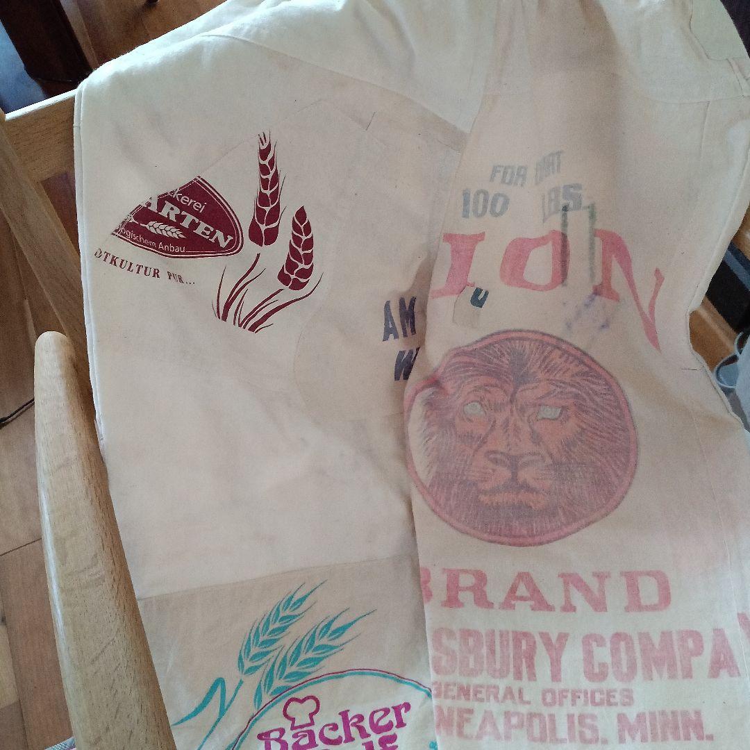 古布粉袋リメイク☆ライオンブランド粉袋☆ヴィンテージエコバッグ☆ゆったりパンツ