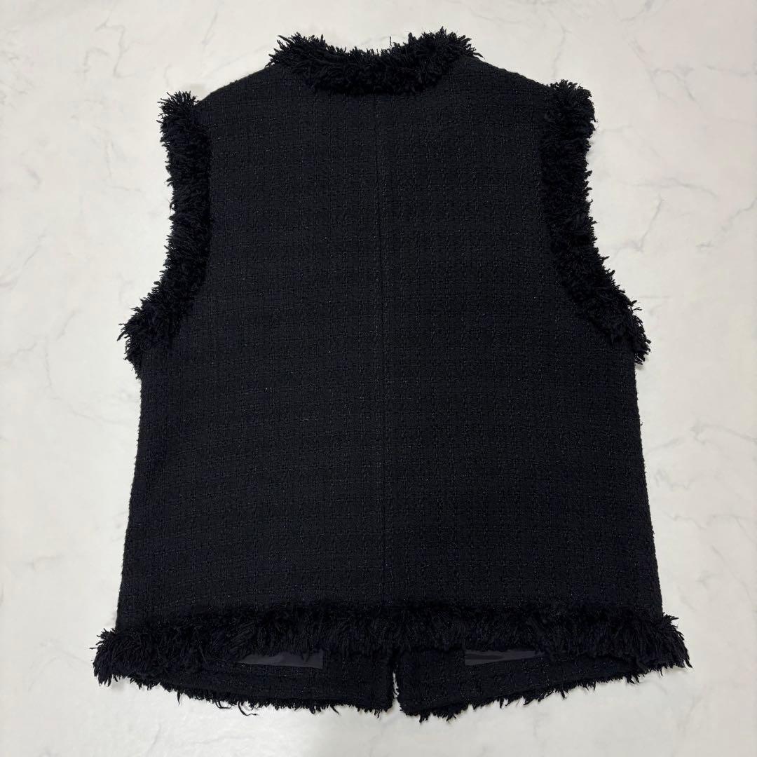 未使用級 ユナイテッドアローズ ツイードベスト ジレ フリンジデザイン ブラック