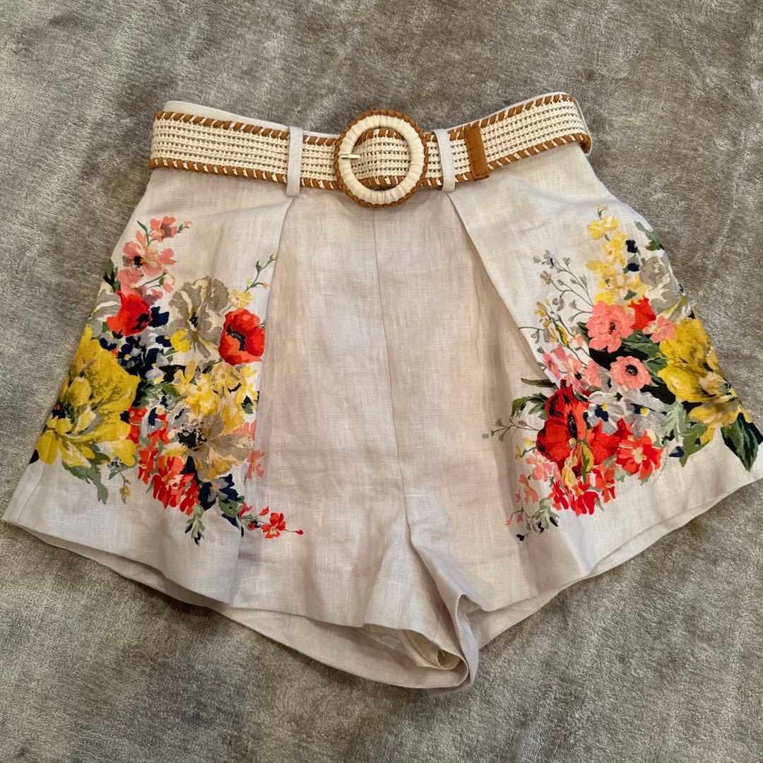 ジマーマン Zimmer mann 花柄リネンショートパンツ ベージュ