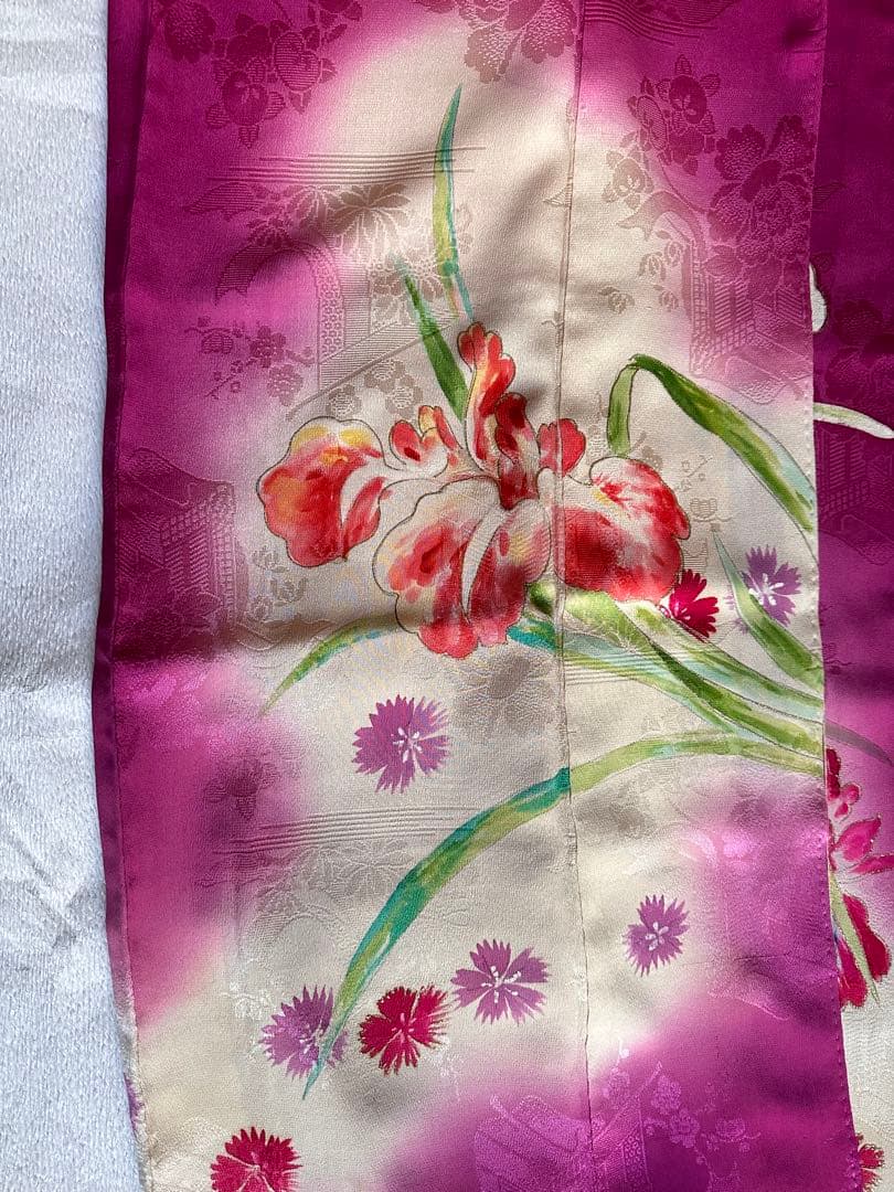 期間限定価格　臙脂色　アンティーク着物　色留袖　菖蒲　撫子