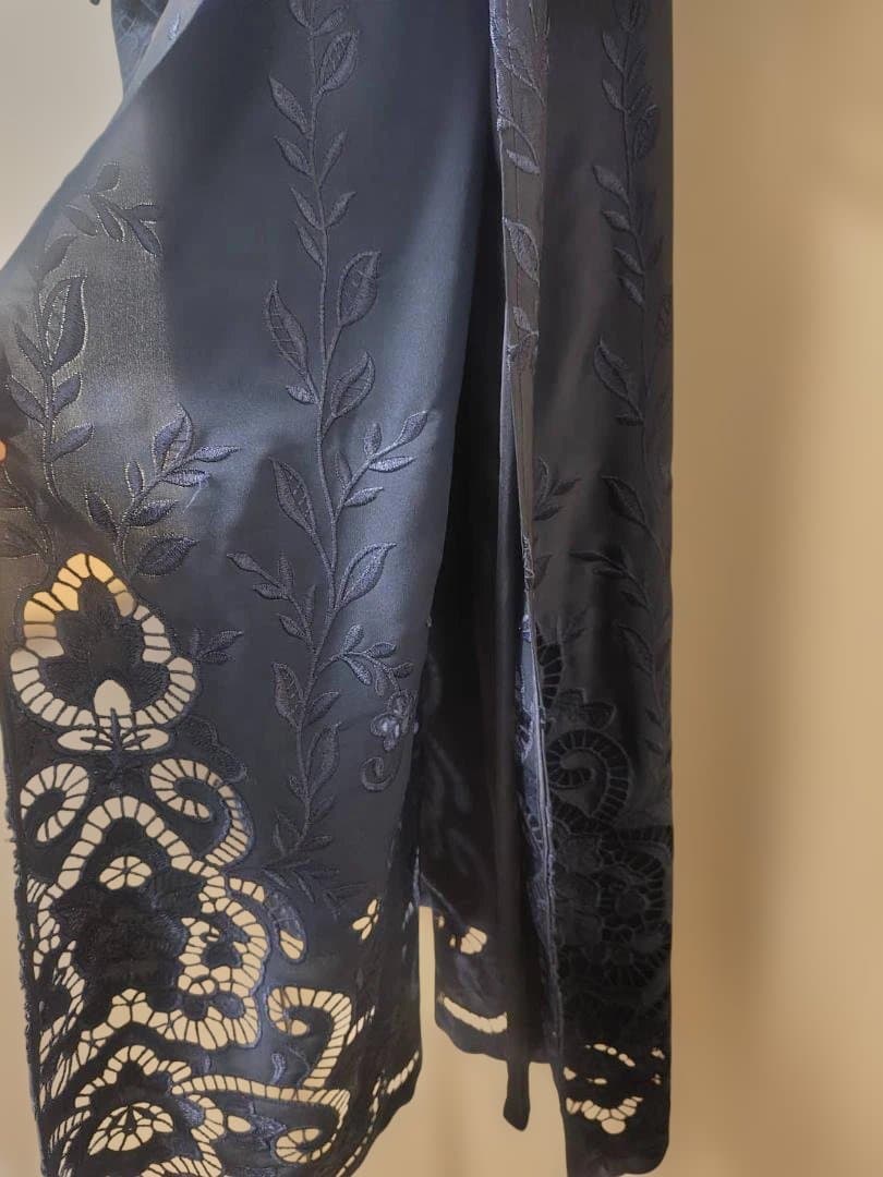 刺繍入りネイビーマキシドレス　礼装　パーティードレス