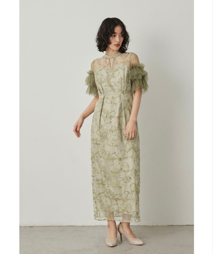 結婚式　パーティドレス　チュールフリルドレス