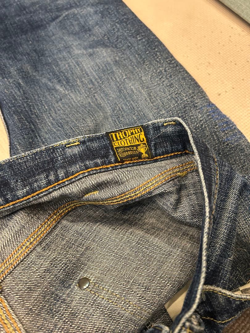 トロフィークロージング　ダブルニーデニムパンツ　w34 エイジング