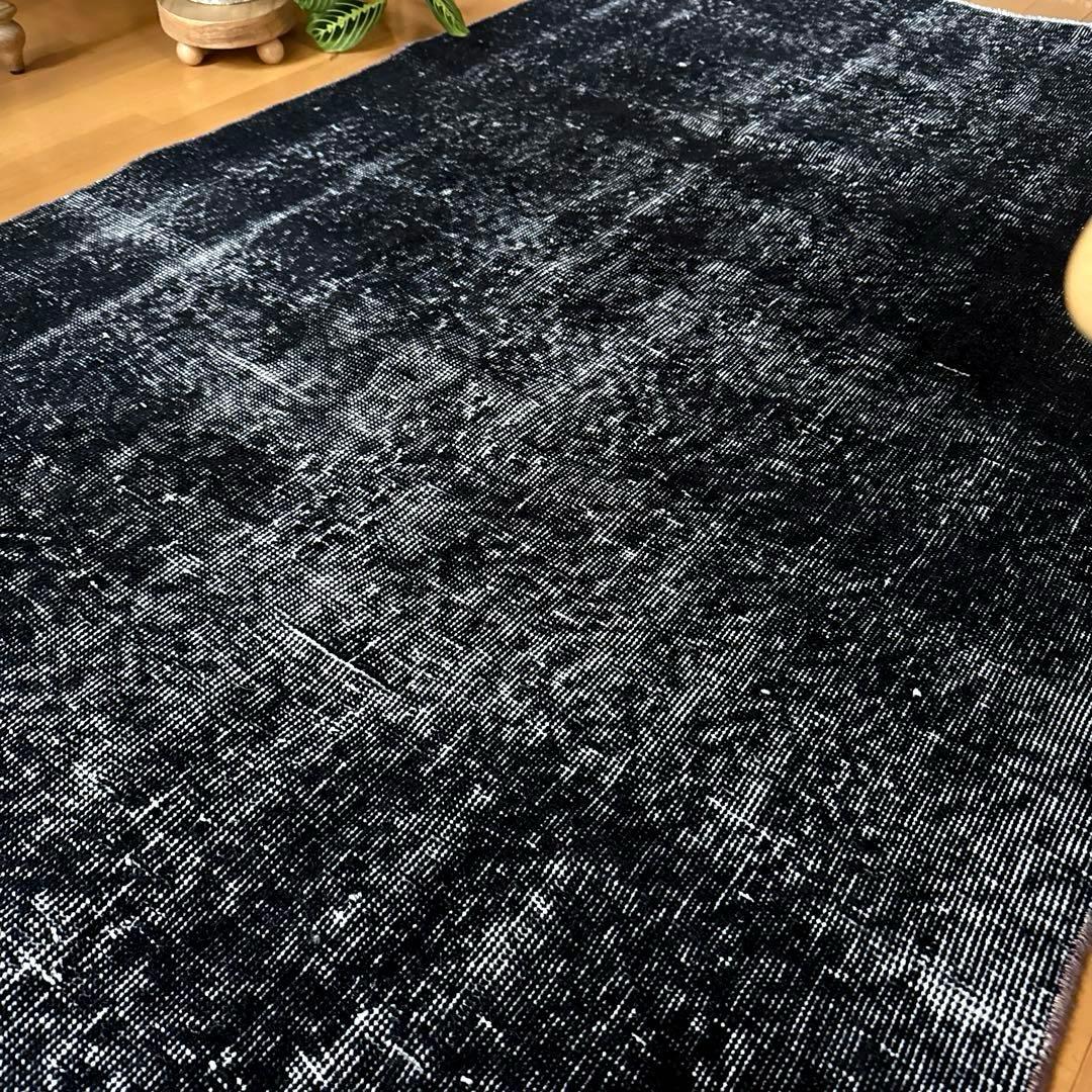 101-109×229 ブラックオーバーダイ　ワンカラー　トルコヴィンテージラグ