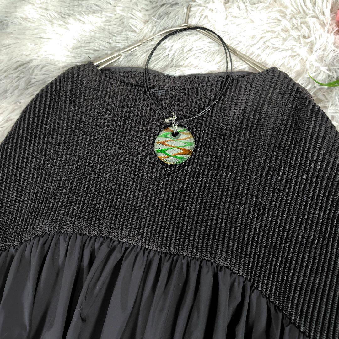 スペッチオ◎ロングワンピース プリーツ 長袖 ボートネック 体型カバー お洒落黒